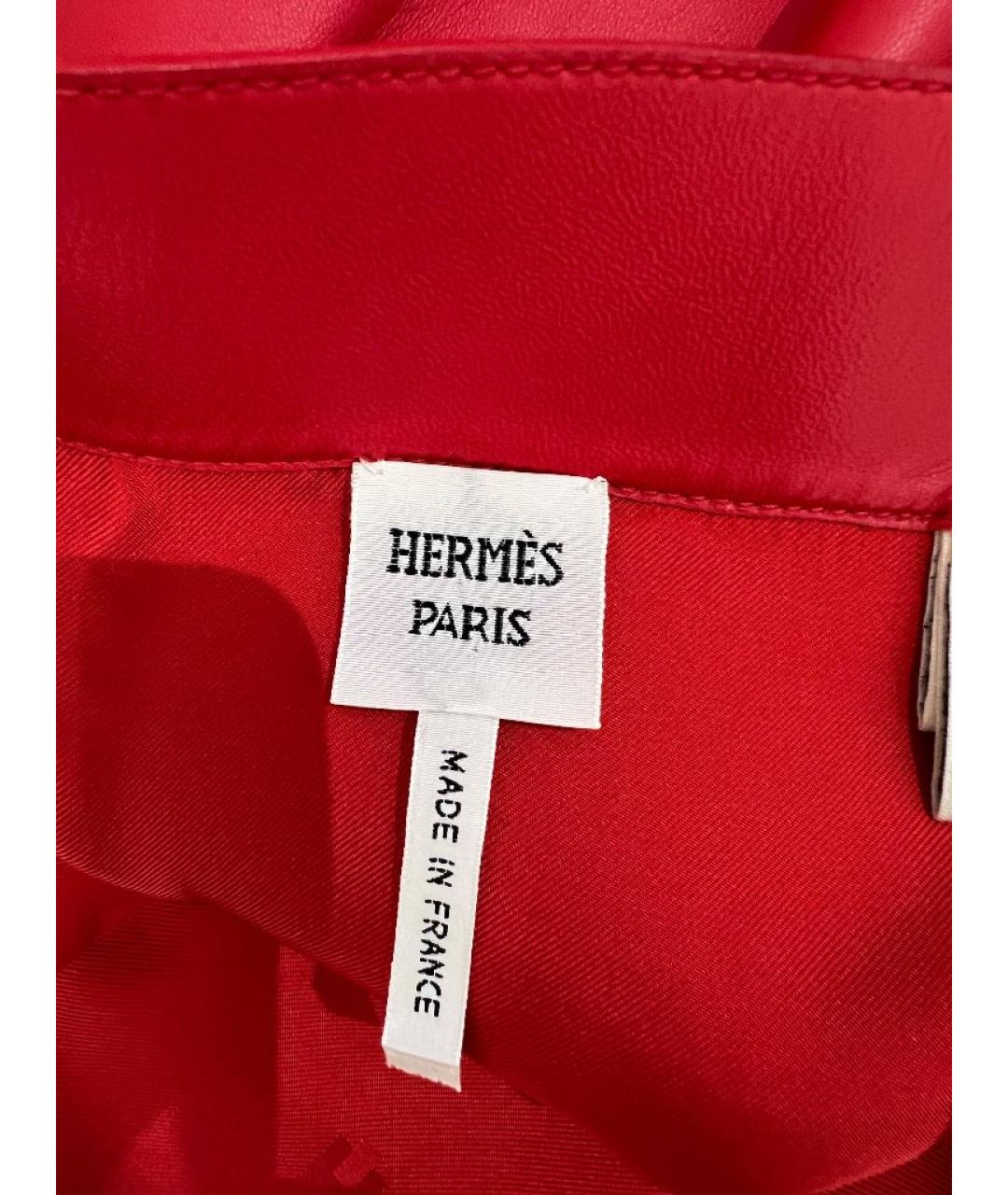 HERMES Красная кожаная юбка мини, фото 3