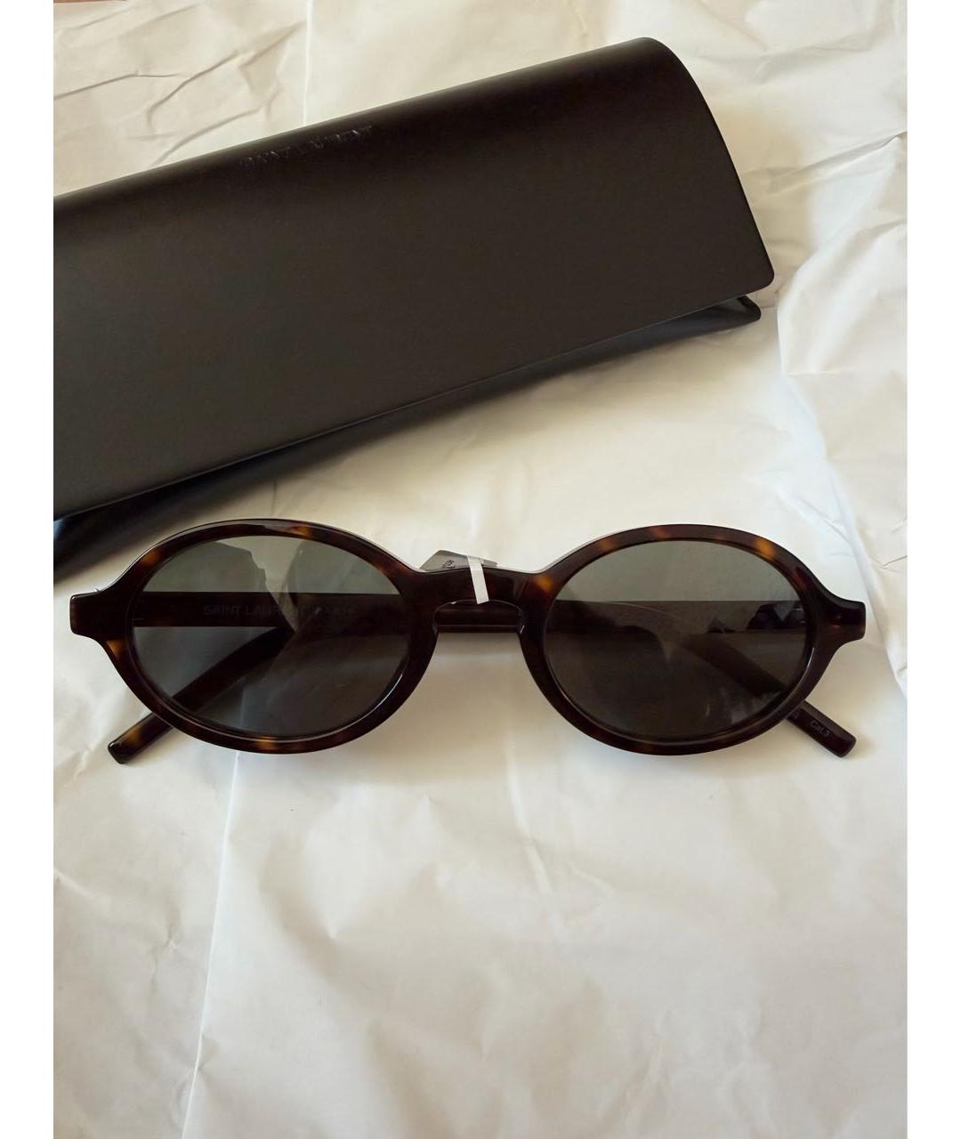 SAINT LAURENT Коричневые пластиковые солнцезащитные очки, фото 7