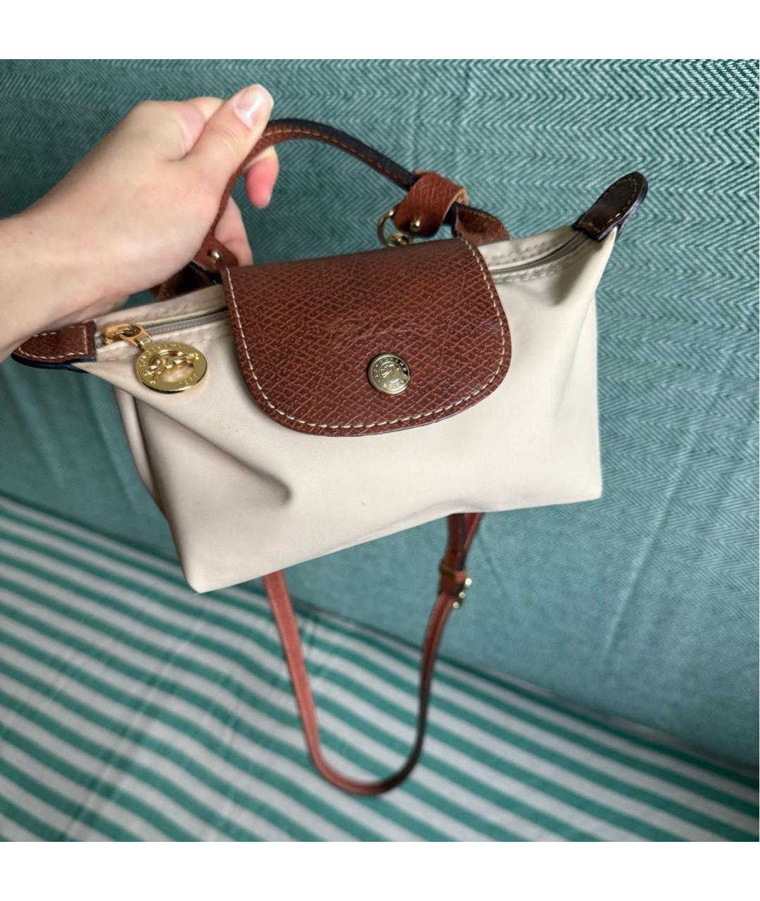 LONGCHAMP Бежевая нейлоновая сумка с короткими ручками, фото 5