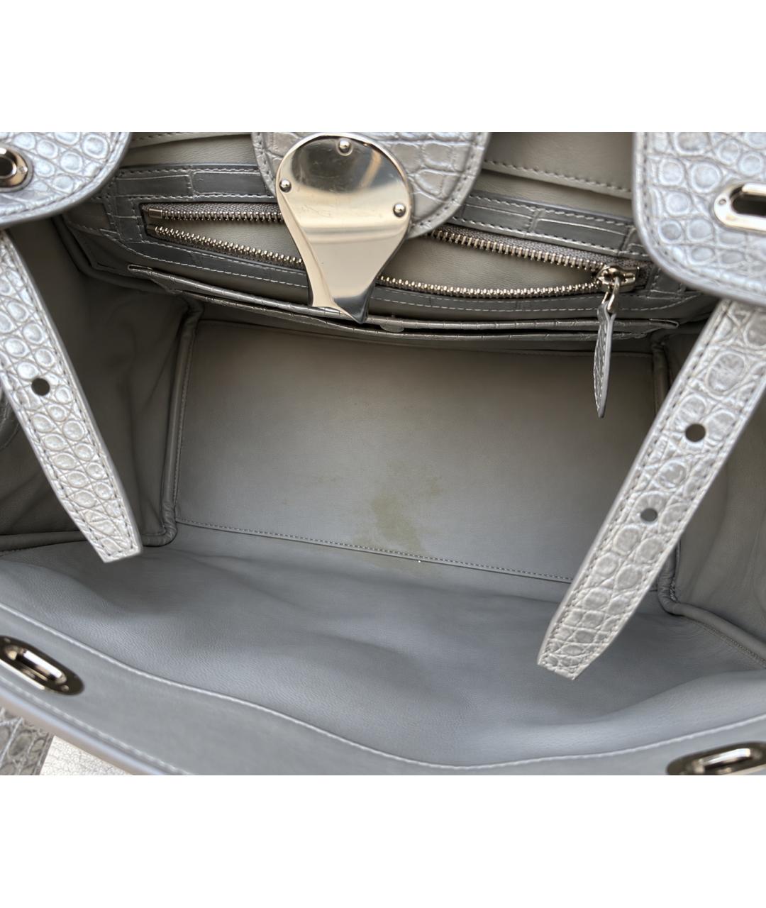 RALPH LAUREN Серебряная сумка с короткими ручками из кожи аллигатора, фото 6