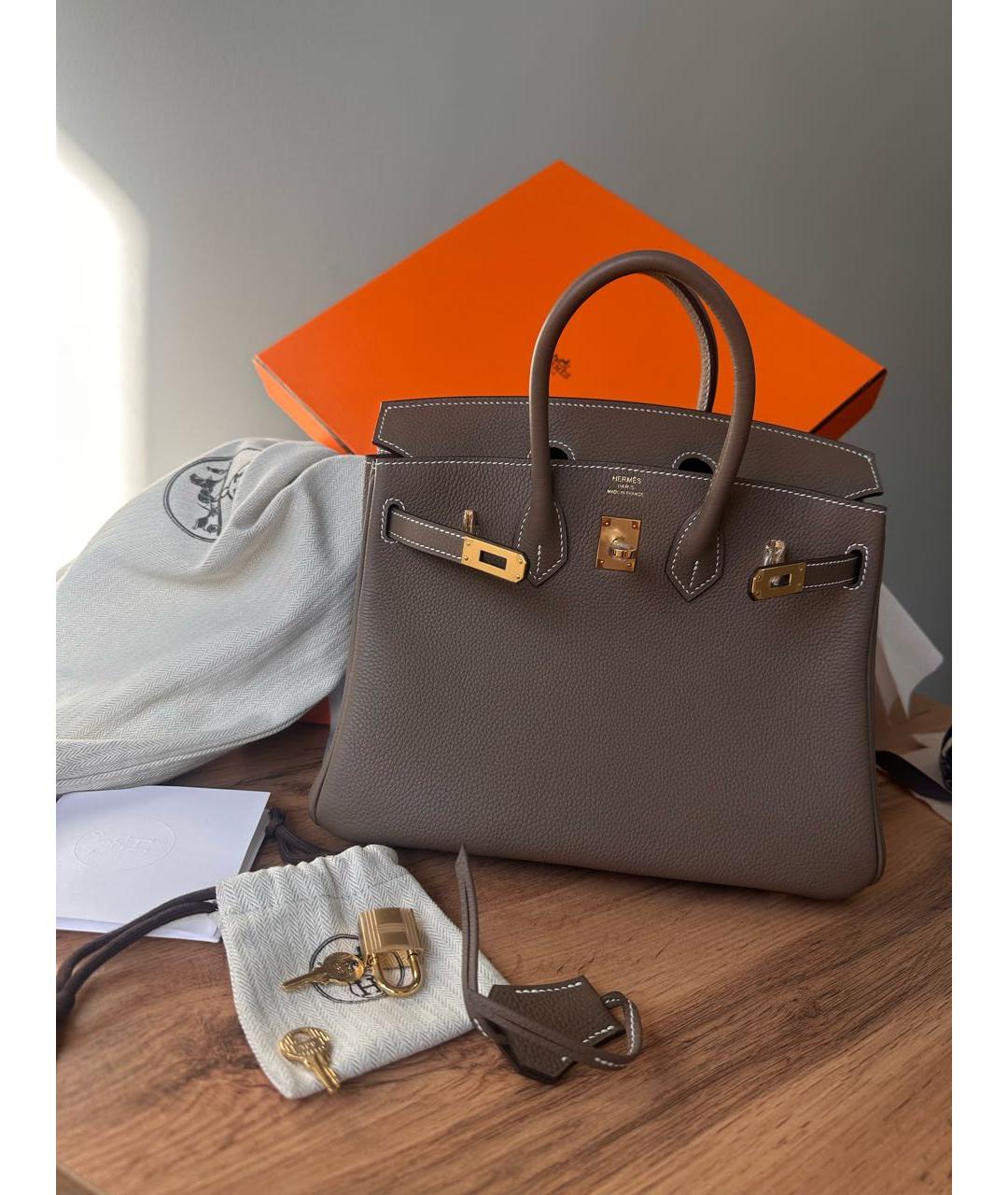 HERMES Антрацитовая кожаная сумка с короткими ручками, фото 6