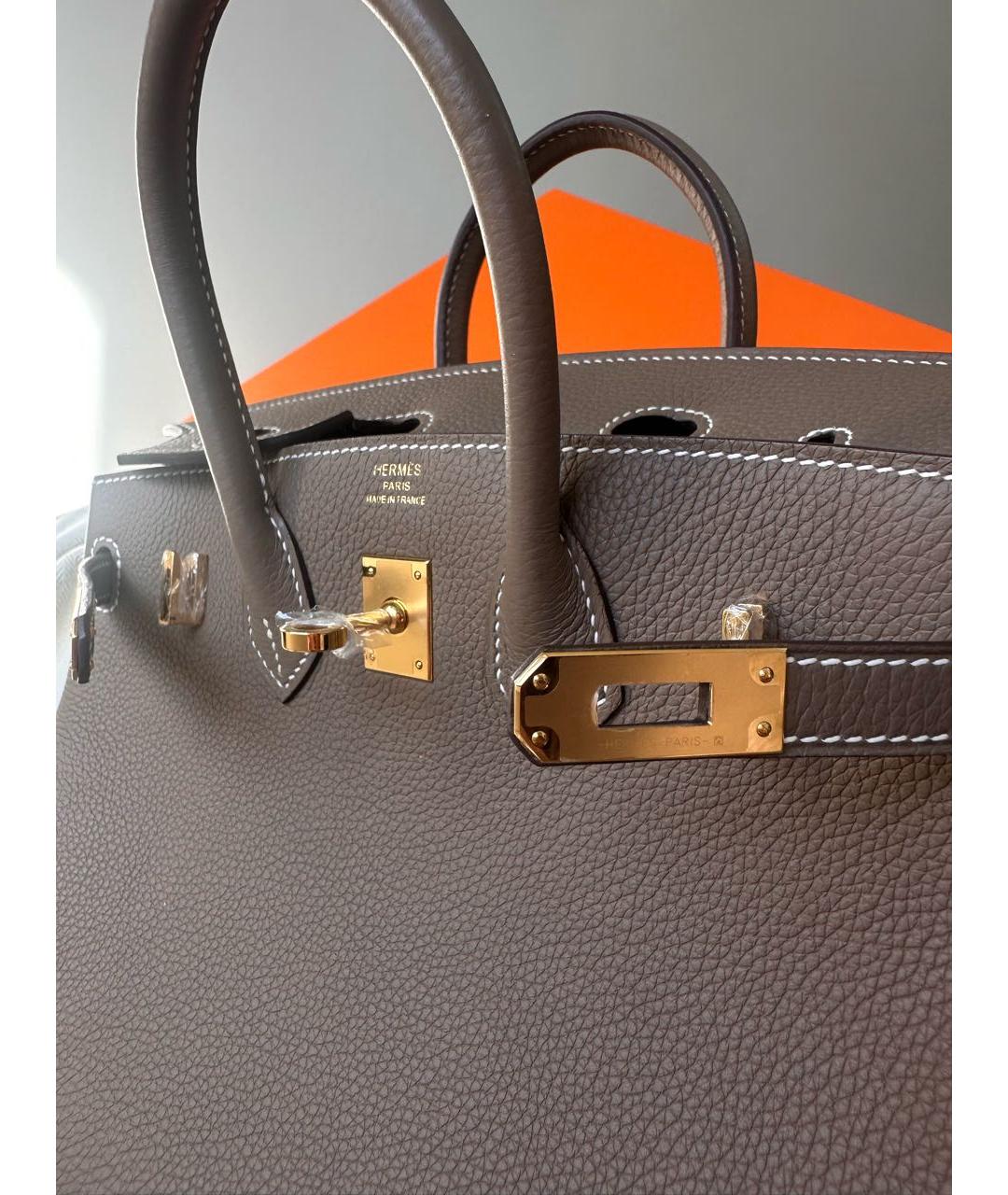 HERMES Антрацитовая кожаная сумка с короткими ручками, фото 8