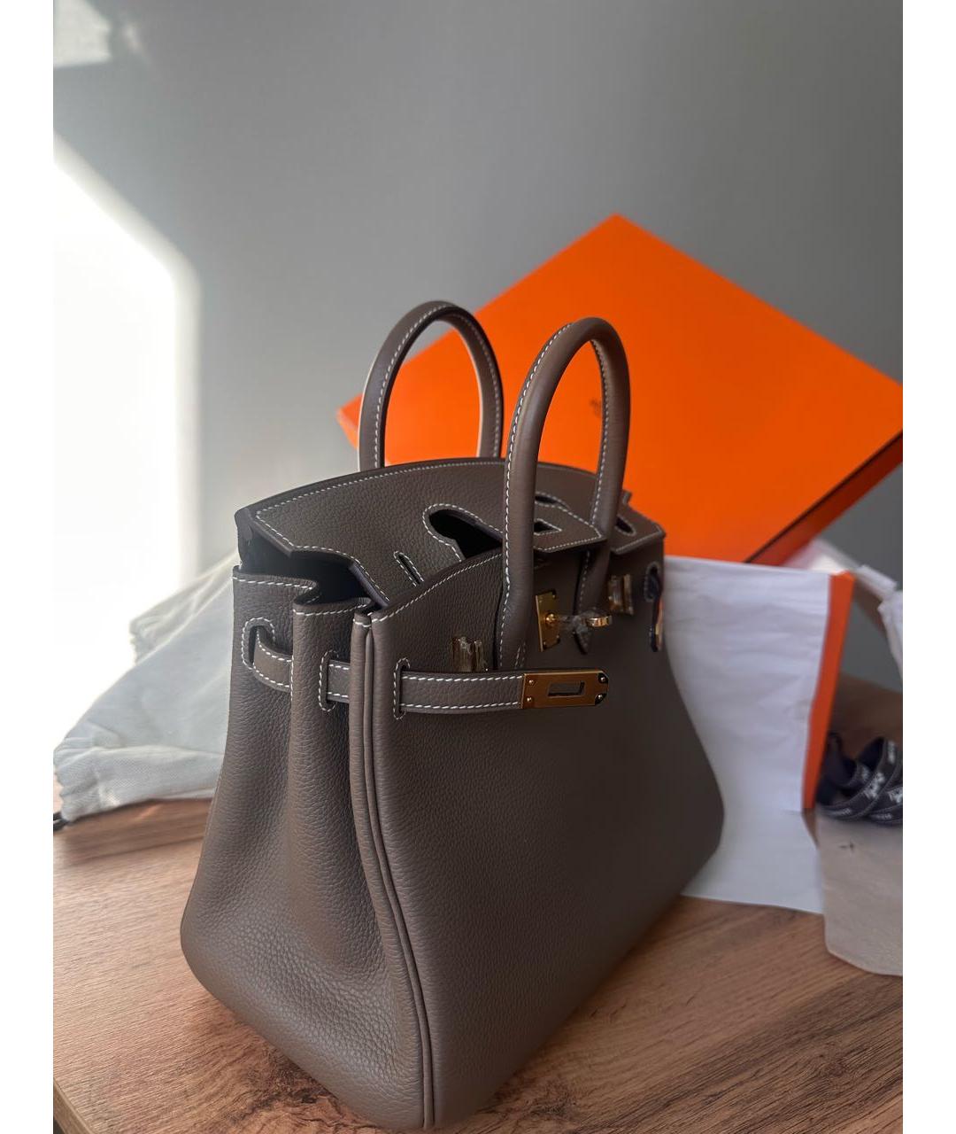 HERMES Антрацитовая кожаная сумка с короткими ручками, фото 2