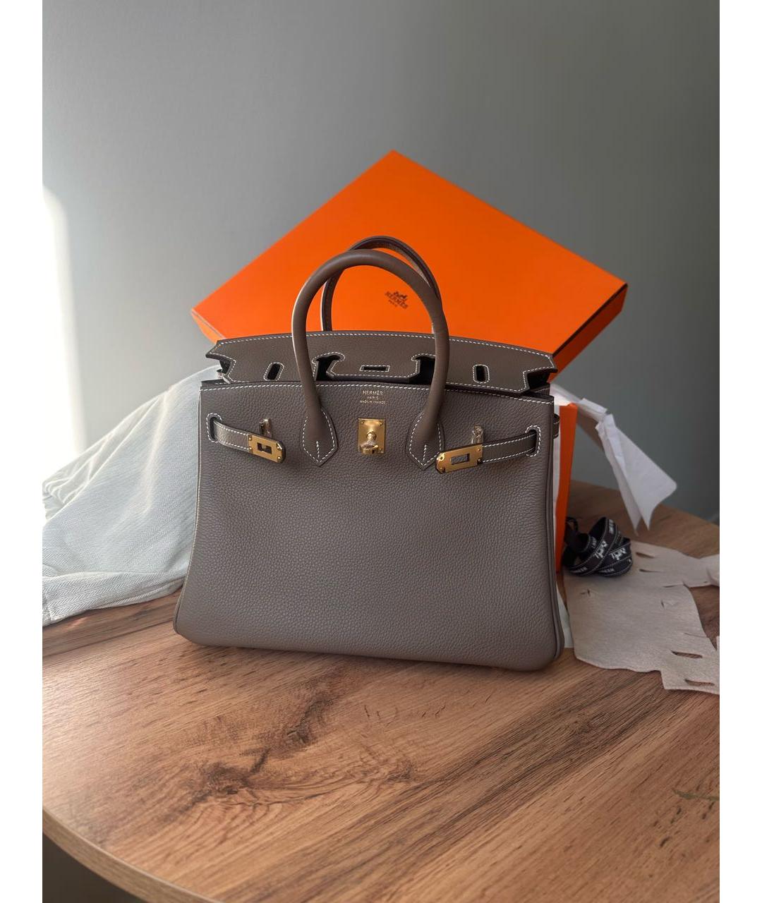 HERMES Антрацитовая кожаная сумка с короткими ручками, фото 9