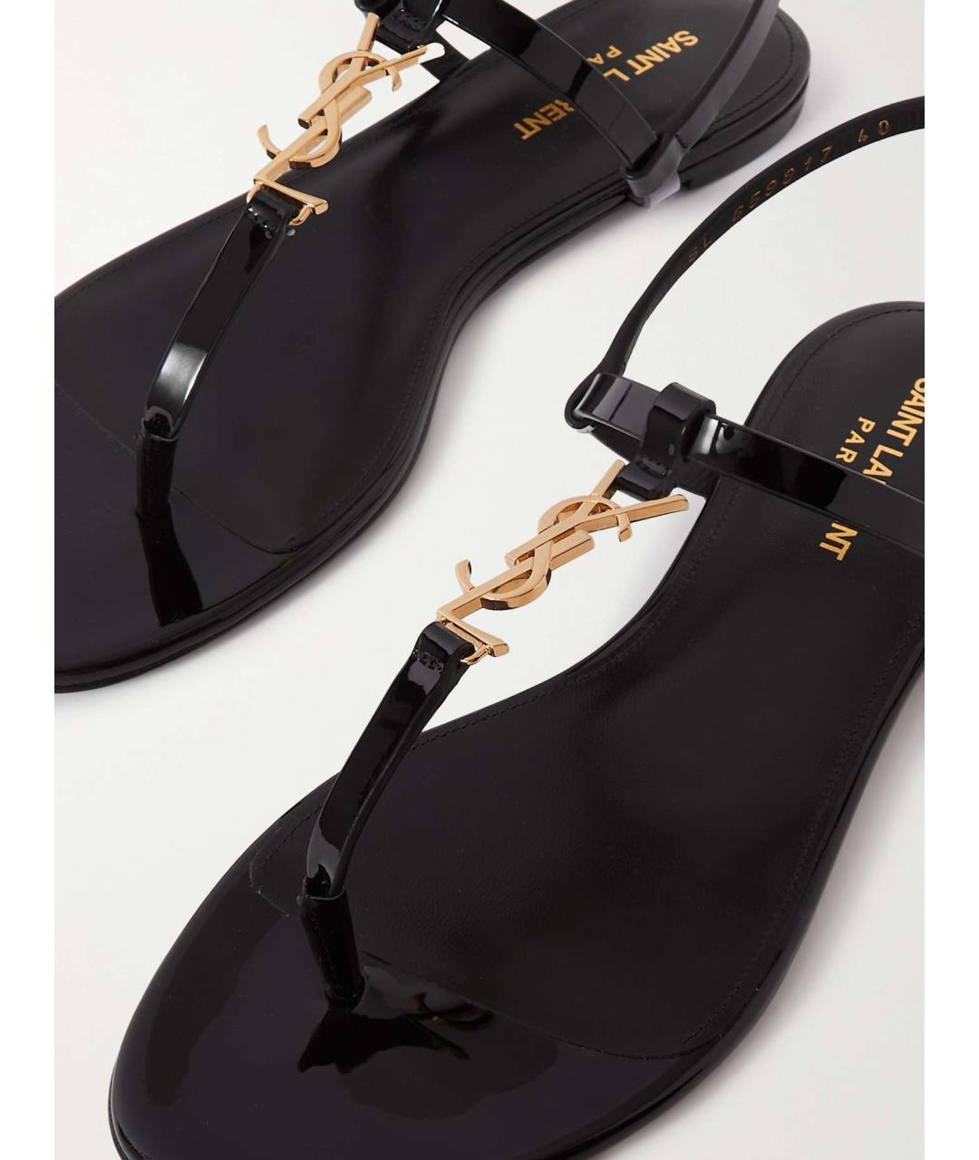 SAINT LAURENT Черные сандалии из лакированной кожи, фото 4