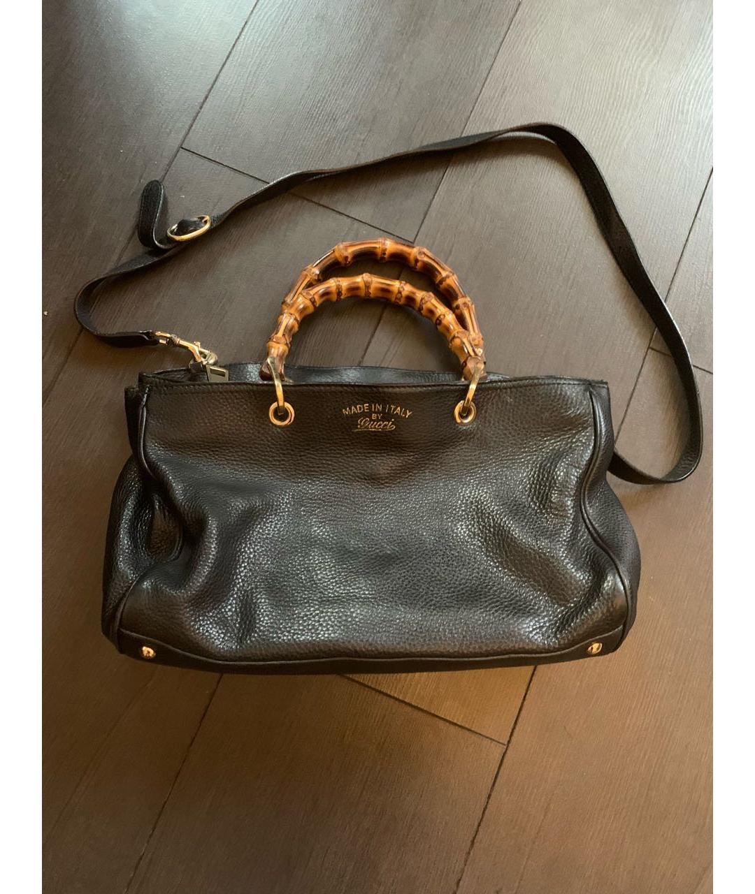 GUCCI Черная кожаная сумка тоут, фото 5