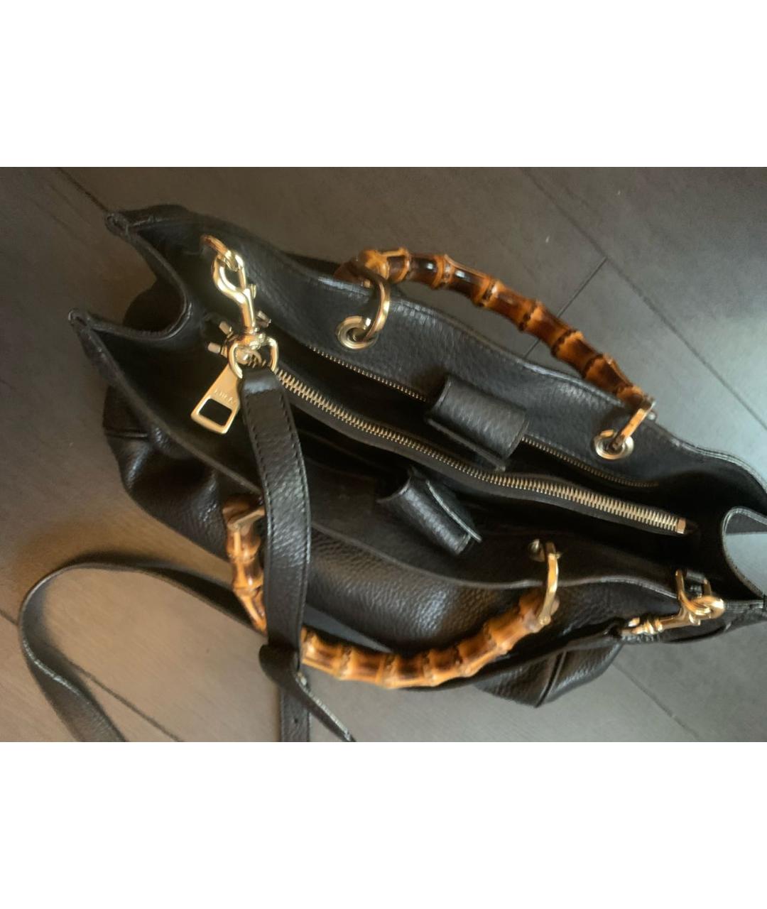 GUCCI Черная кожаная сумка тоут, фото 3