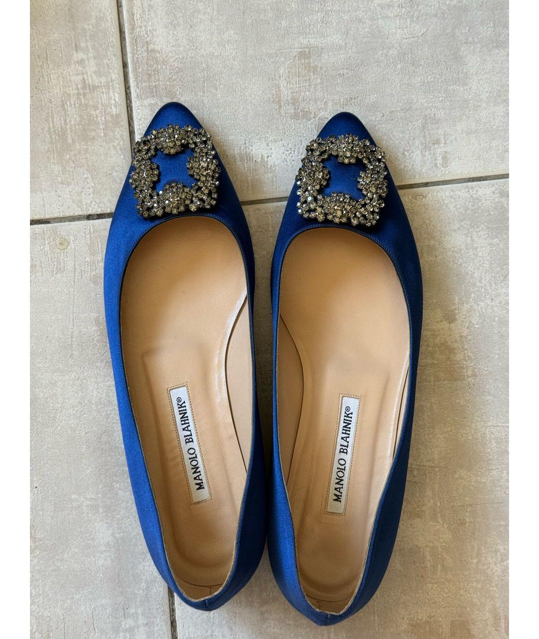 MANOLO BLAHNIK Синие текстильные балетки, фото 2