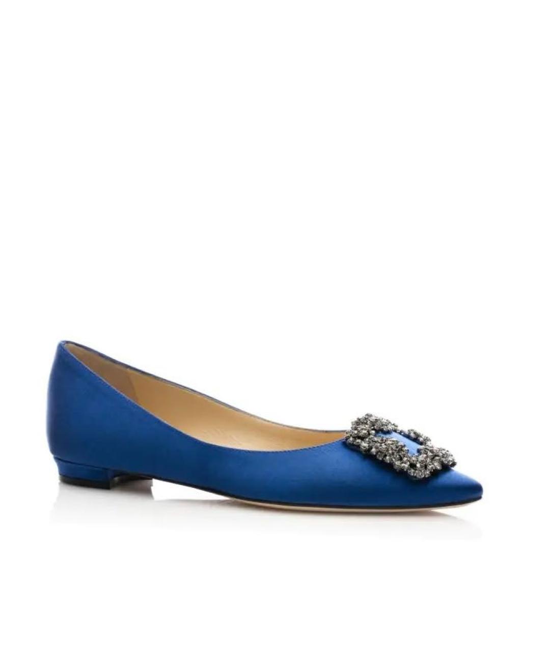 MANOLO BLAHNIK Синие текстильные балетки, фото 9