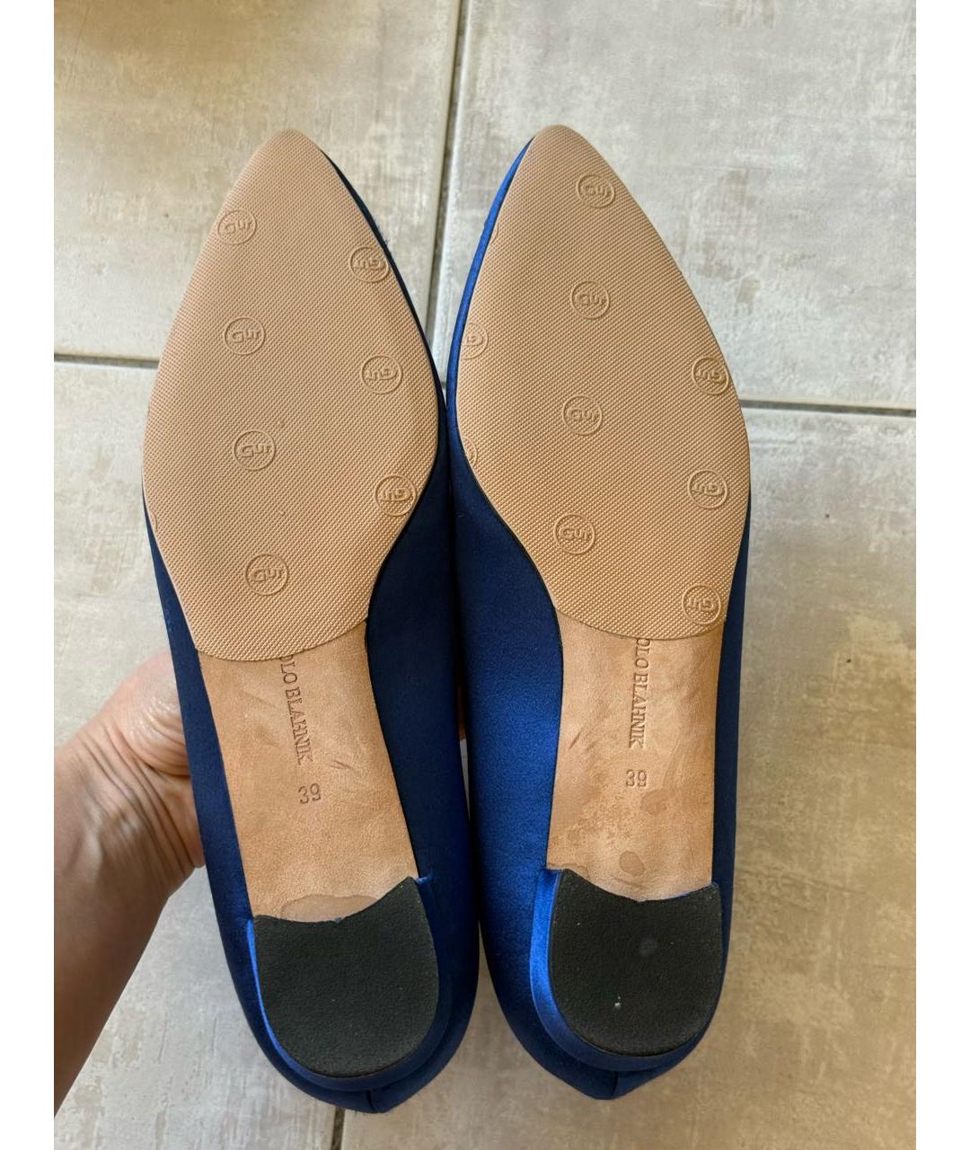 MANOLO BLAHNIK Синие текстильные балетки, фото 6