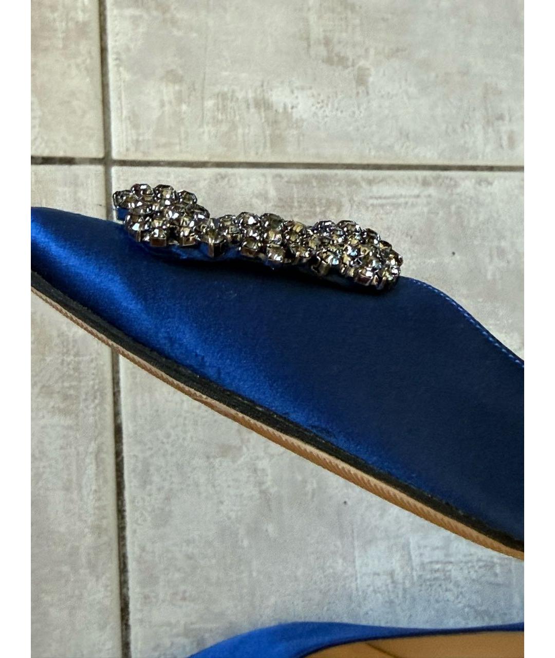 MANOLO BLAHNIK Синие текстильные балетки, фото 8