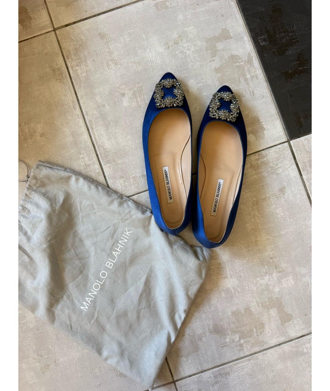 MANOLO BLAHNIK Синие текстильные балетки, фото 5
