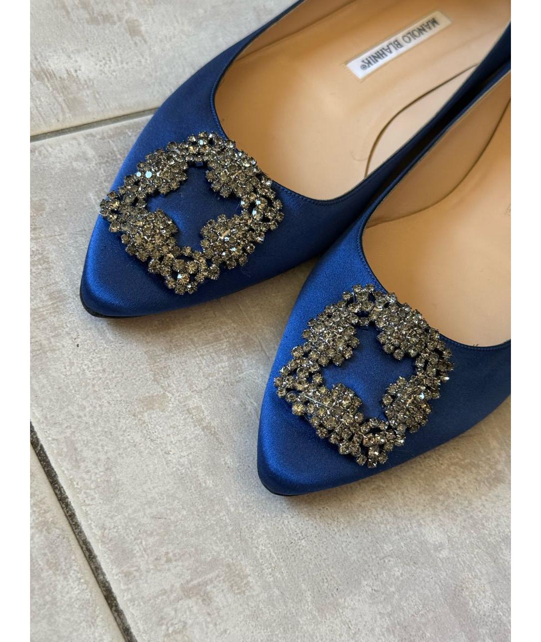 MANOLO BLAHNIK Синие текстильные балетки, фото 3