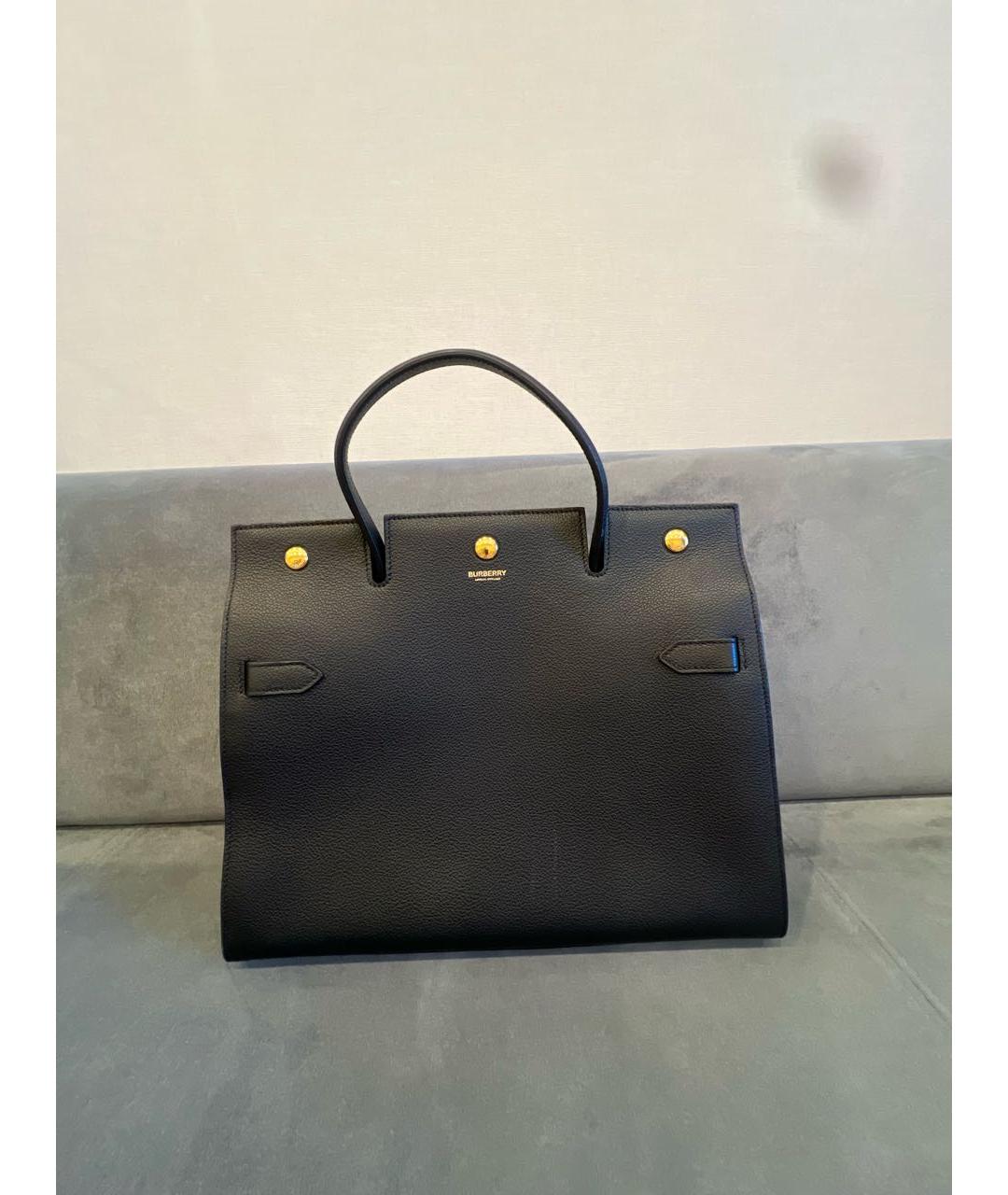 BURBERRY Черная кожаная сумка тоут, фото 5