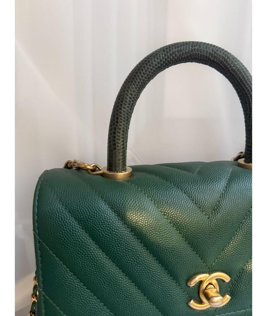 CHANEL Зеленая кожаная сумка с короткими ручками, фото 2