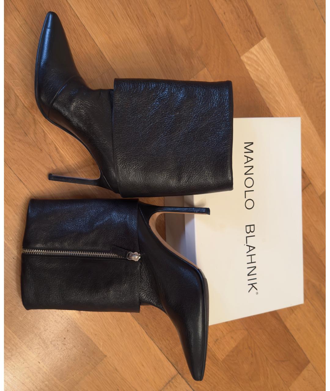 MANOLO BLAHNIK Черные кожаные полусапоги, фото 6