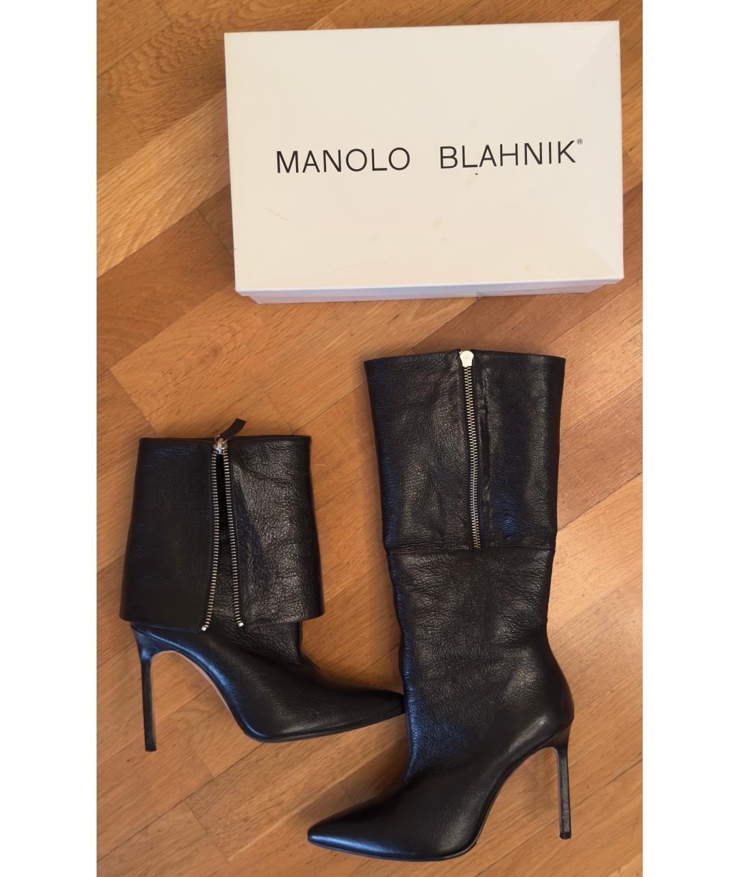 MANOLO BLAHNIK Черные кожаные полусапоги, фото 7