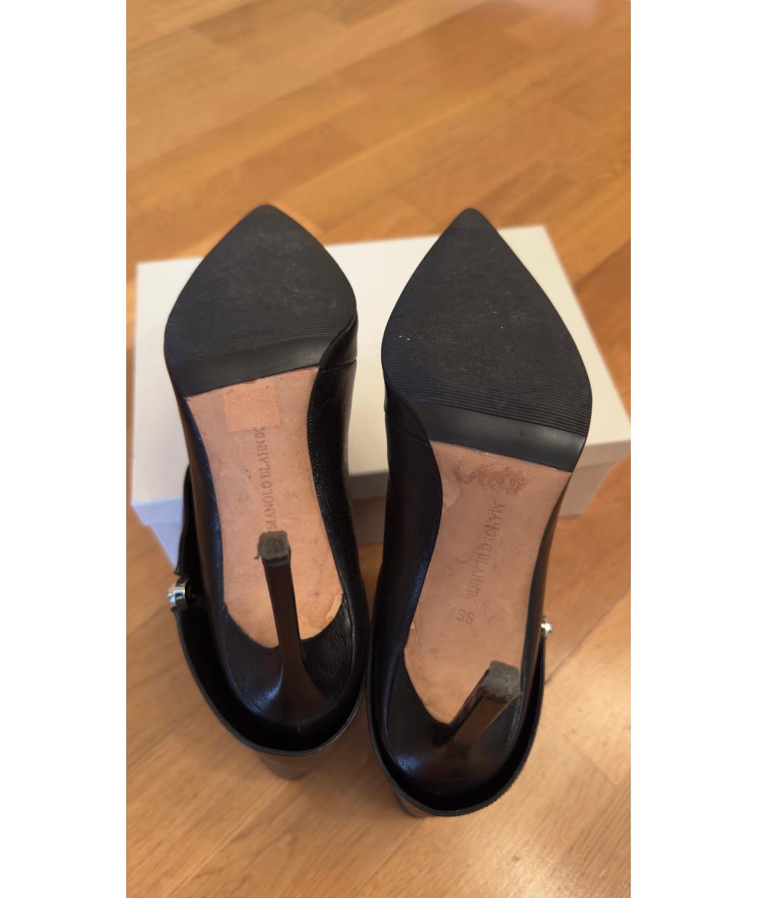MANOLO BLAHNIK Черные кожаные полусапоги, фото 5