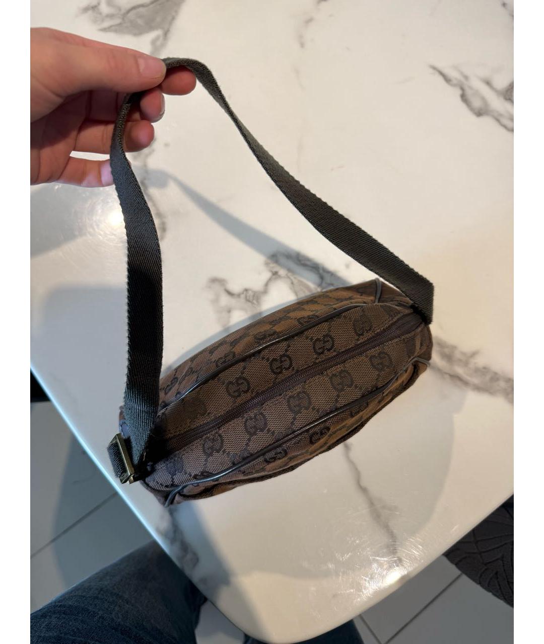 GUCCI Коричневая жаккардовая сумка с короткими ручками, фото 4
