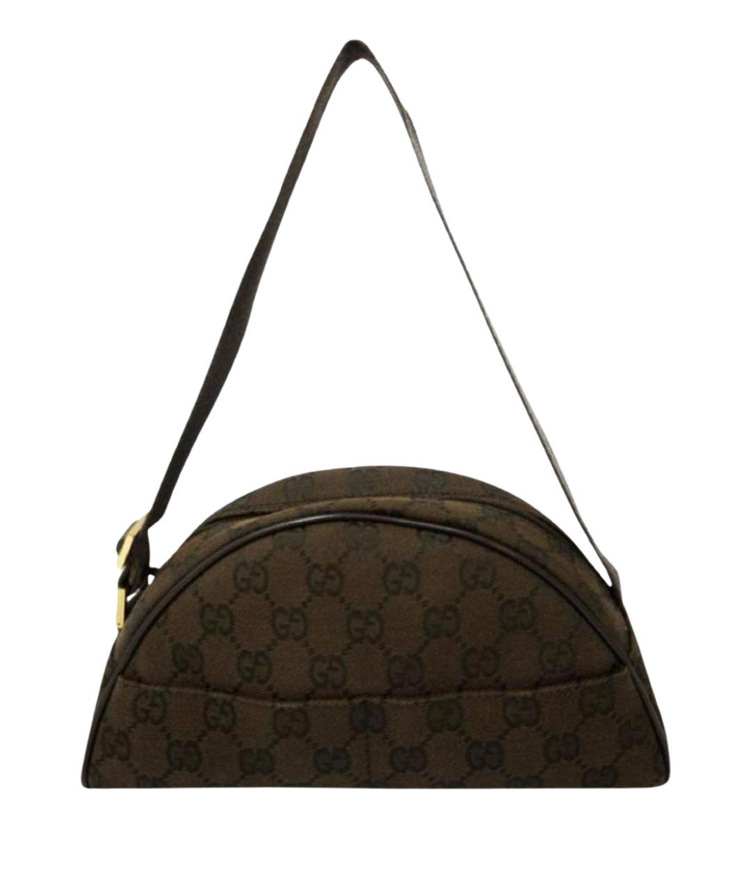 GUCCI Коричневая жаккардовая сумка с короткими ручками, фото 1