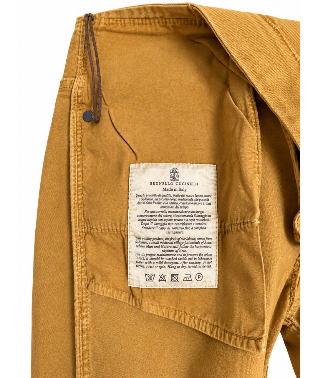 BRUNELLO CUCINELLI Горчичные хлопко-эластановые прямые джинсы, фото 4
