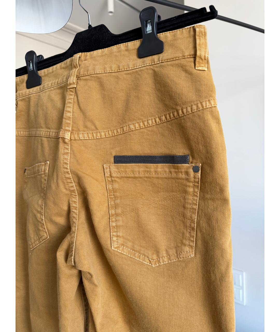 BRUNELLO CUCINELLI Горчичные хлопко-эластановые прямые джинсы, фото 3