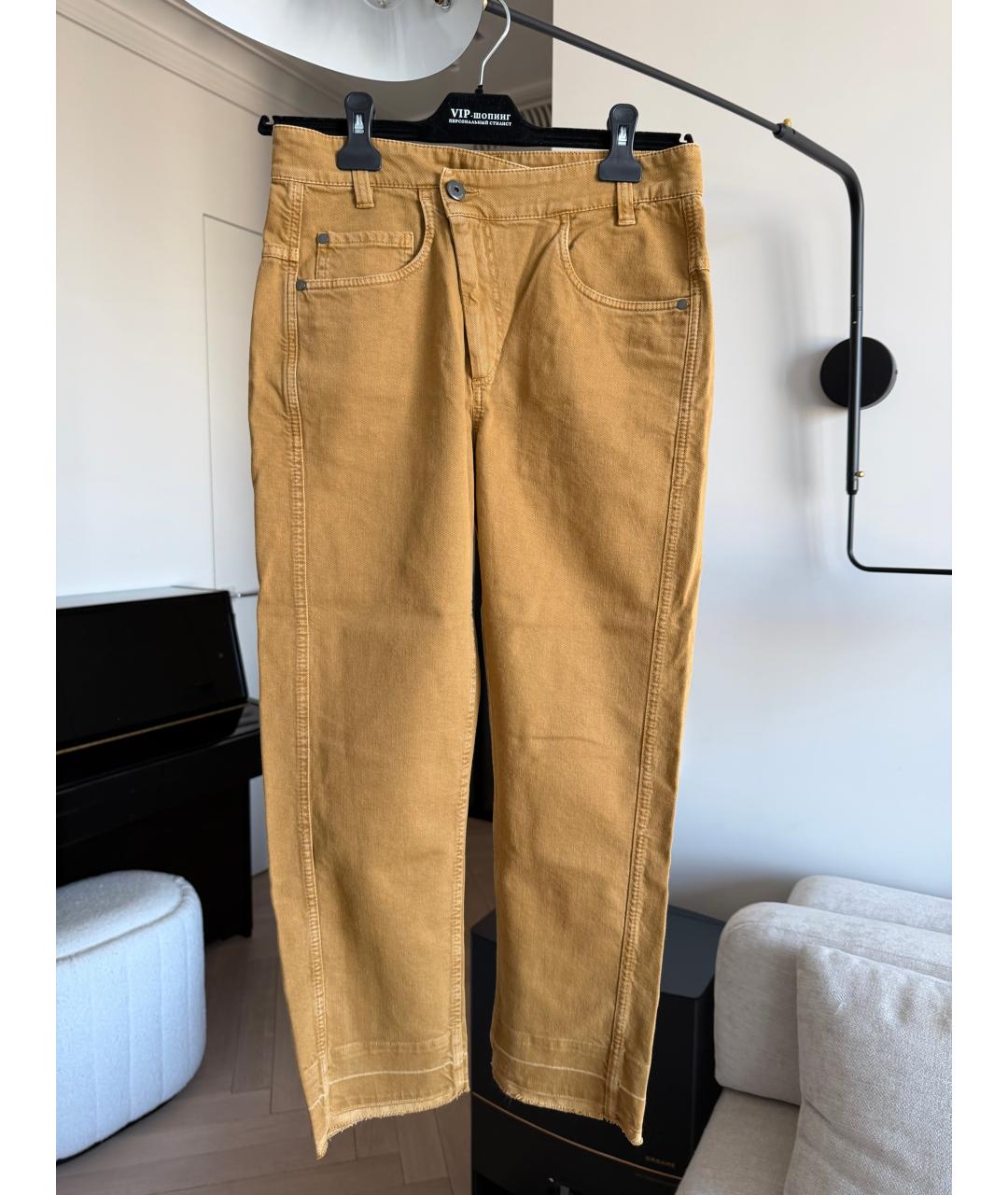 BRUNELLO CUCINELLI Горчичные хлопко-эластановые прямые джинсы, фото 8