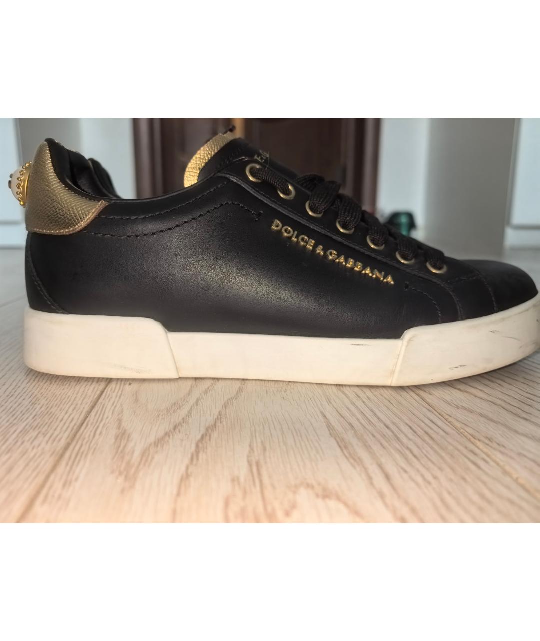 DOLCE&GABBANA Черные кожаные кеды, фото 6