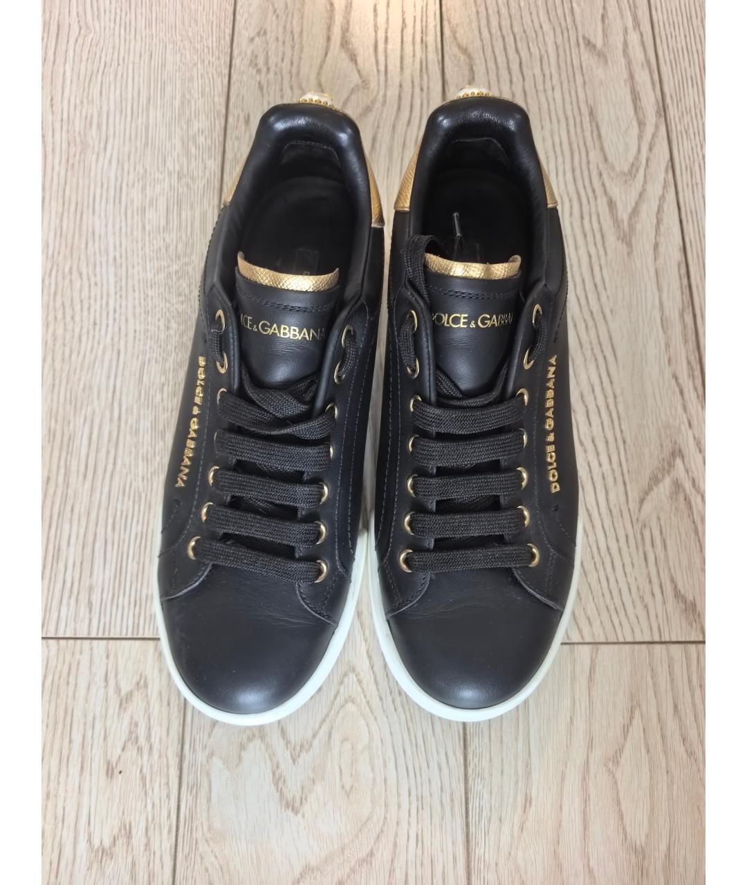 DOLCE&GABBANA Черные кожаные кеды, фото 2