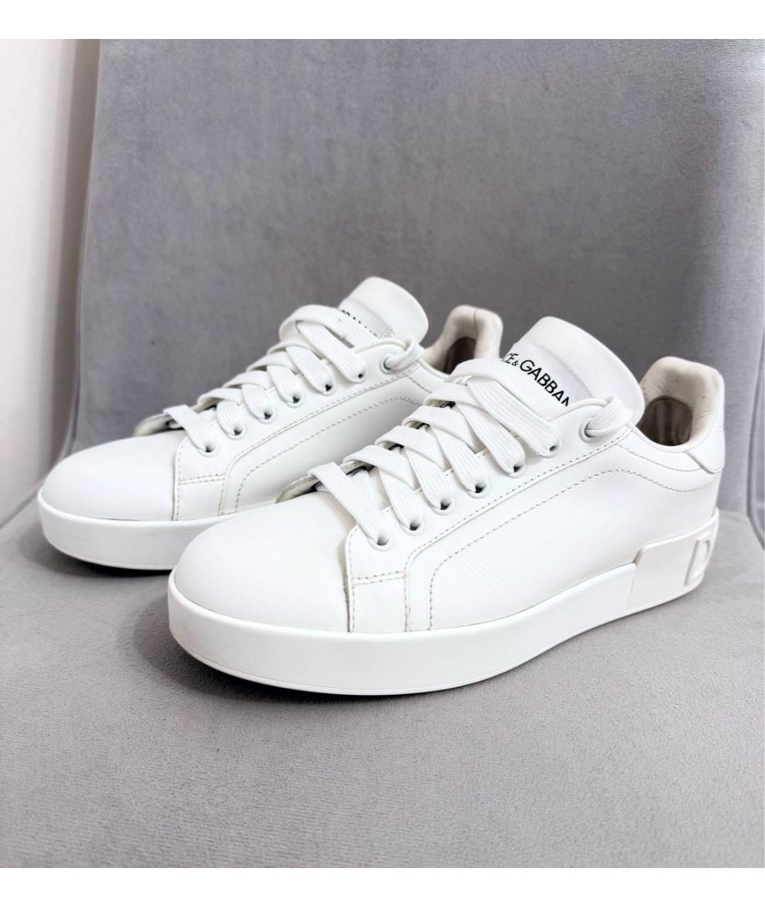 DOLCE&GABBANA Белые кожаные кеды, фото 2