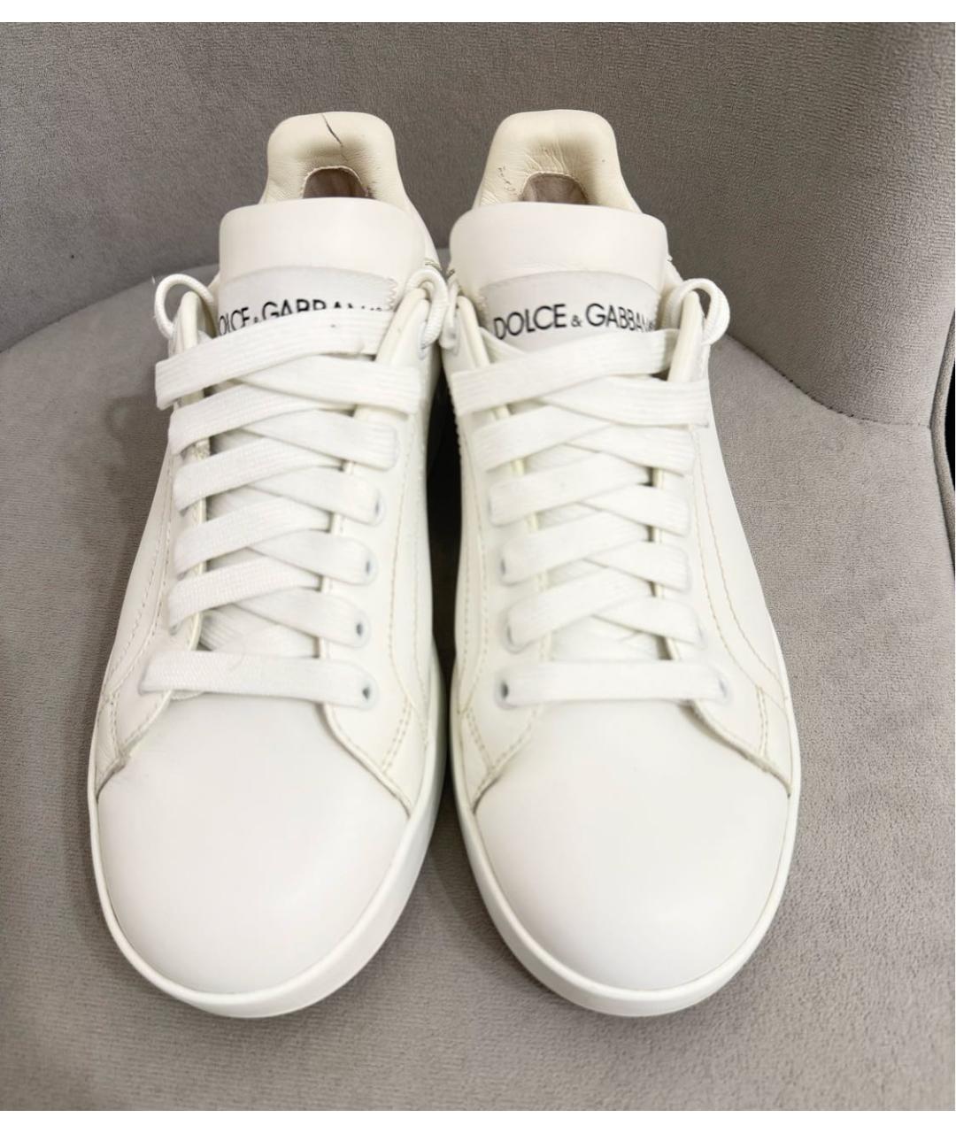 DOLCE&GABBANA Белые кожаные кеды, фото 3