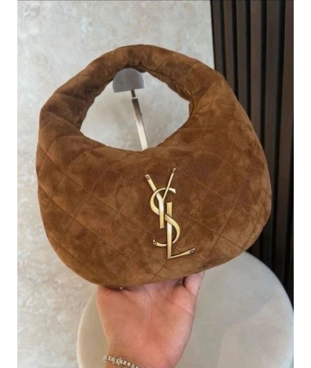 SAINT LAURENT Коричневая замшевая сумка через плечо, фото 2
