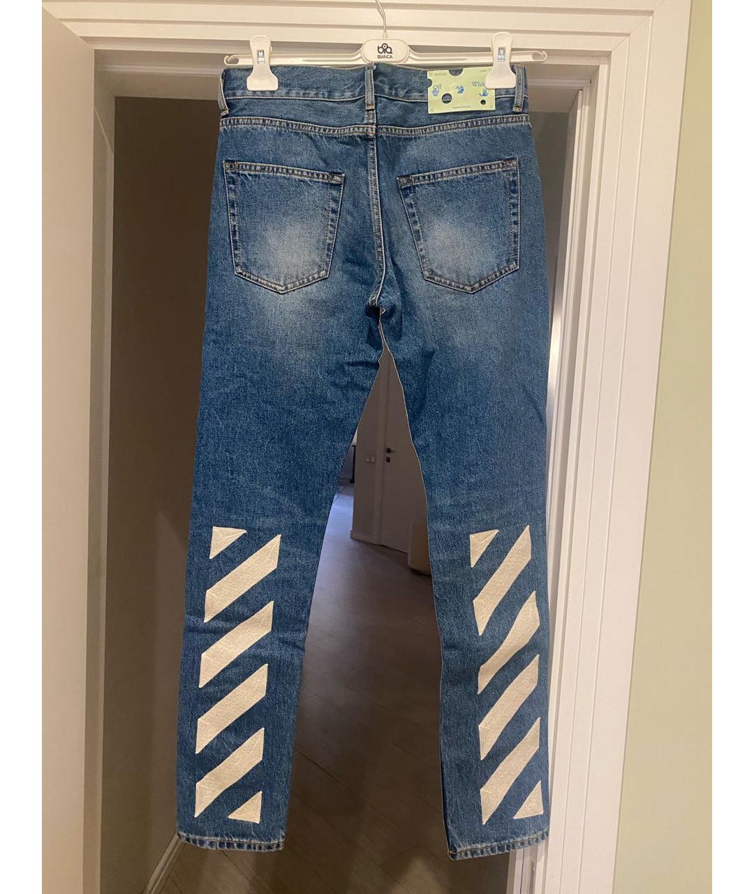 OFF-WHITE Синие хлопко-полиэстеровые прямые джинсы, фото 3