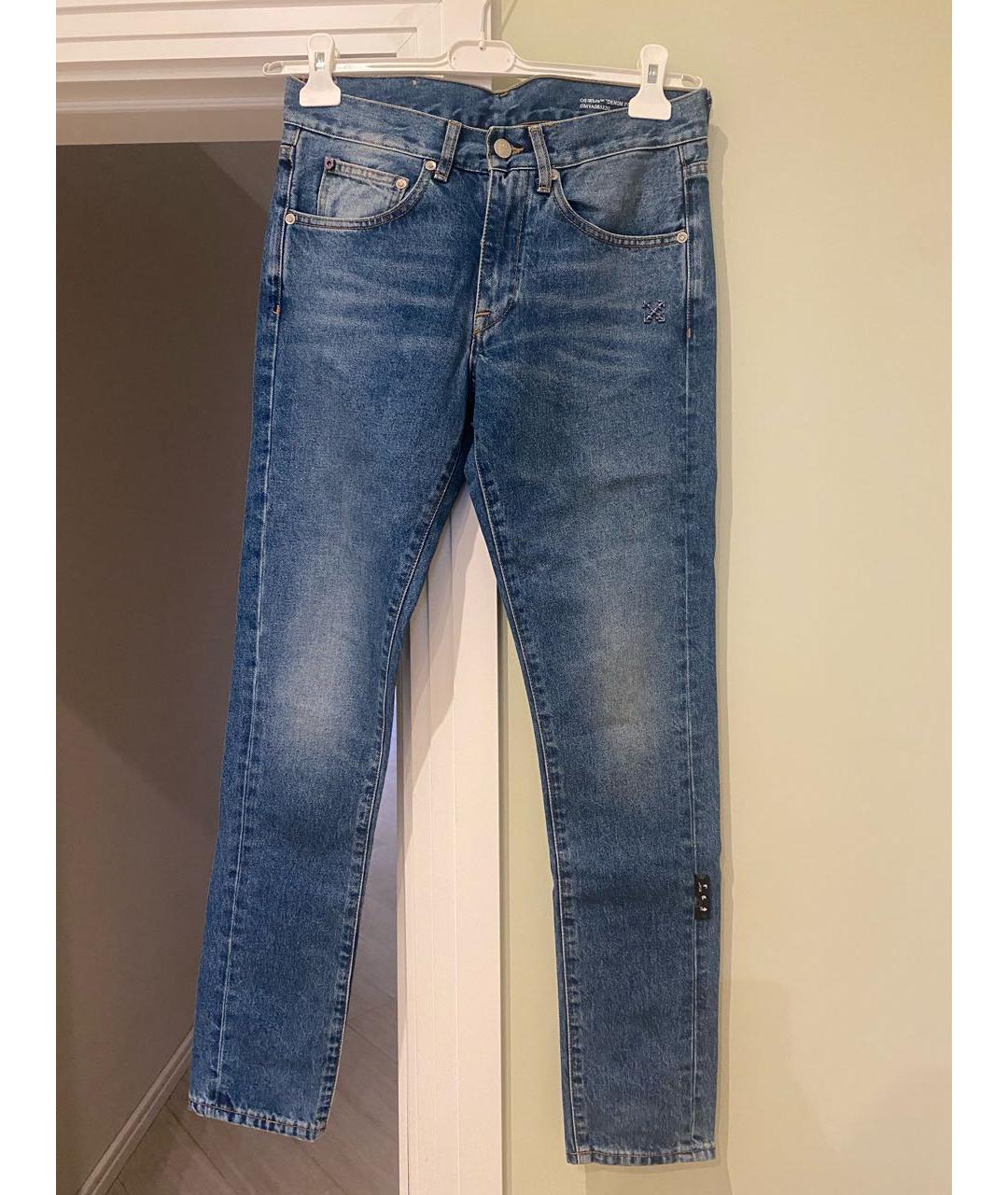 OFF-WHITE Синие хлопко-полиэстеровые прямые джинсы, фото 6