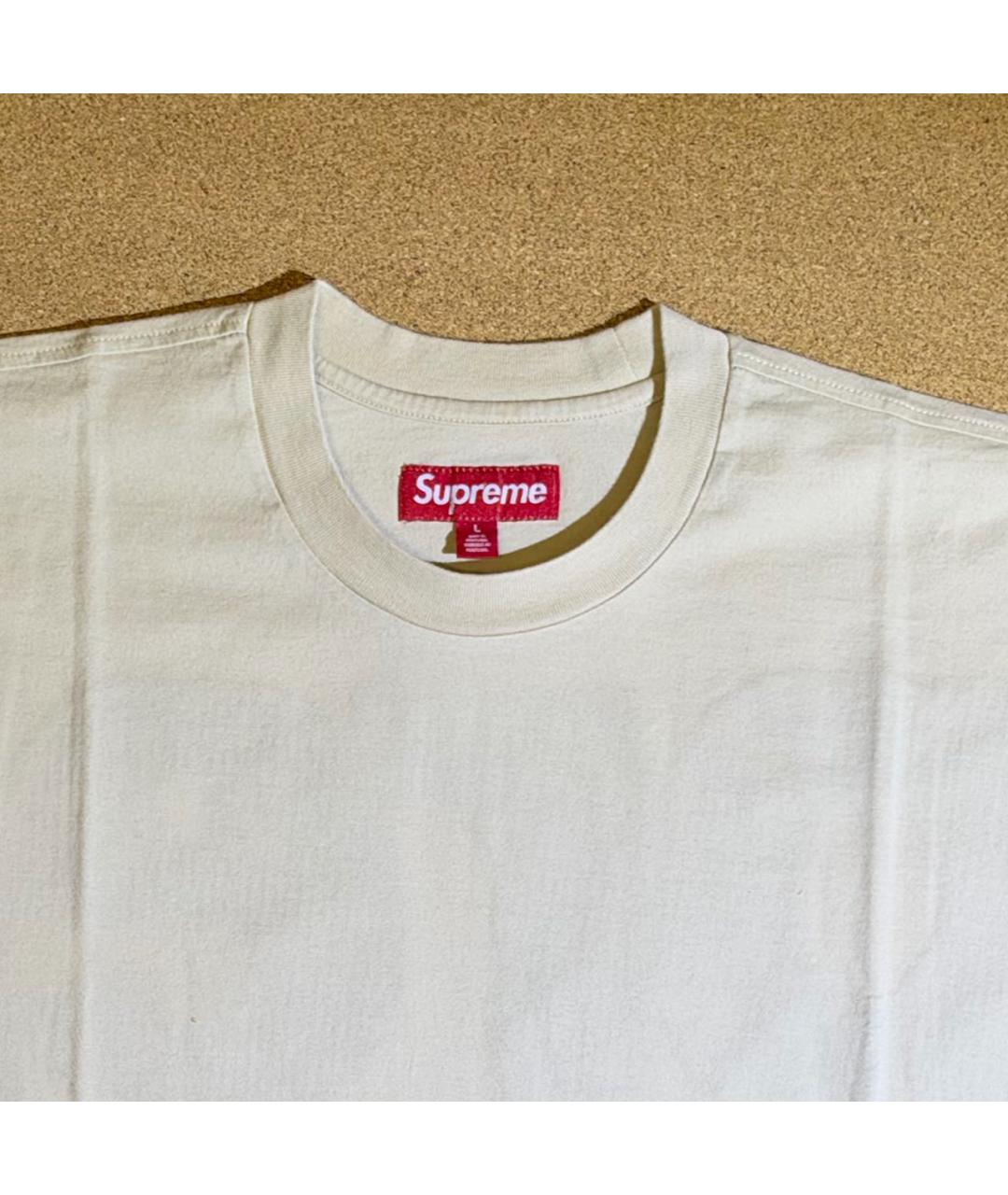 SUPREME Бежевая хлопковая футболка, фото 4