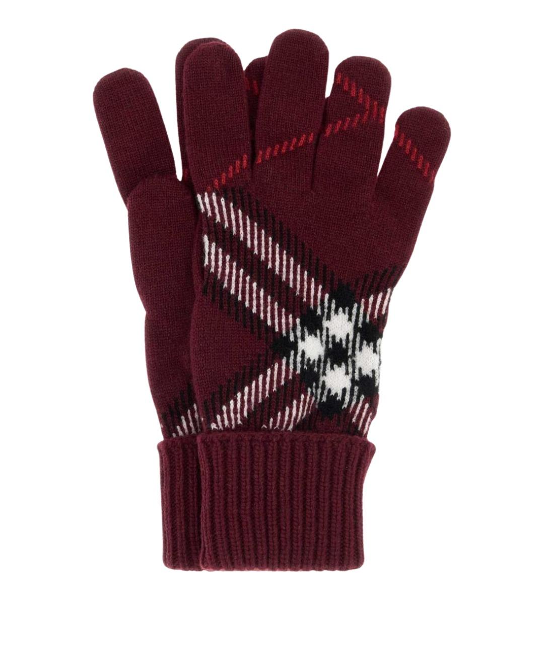 BURBERRY Бордовые кашемировые перчатки, фото 1