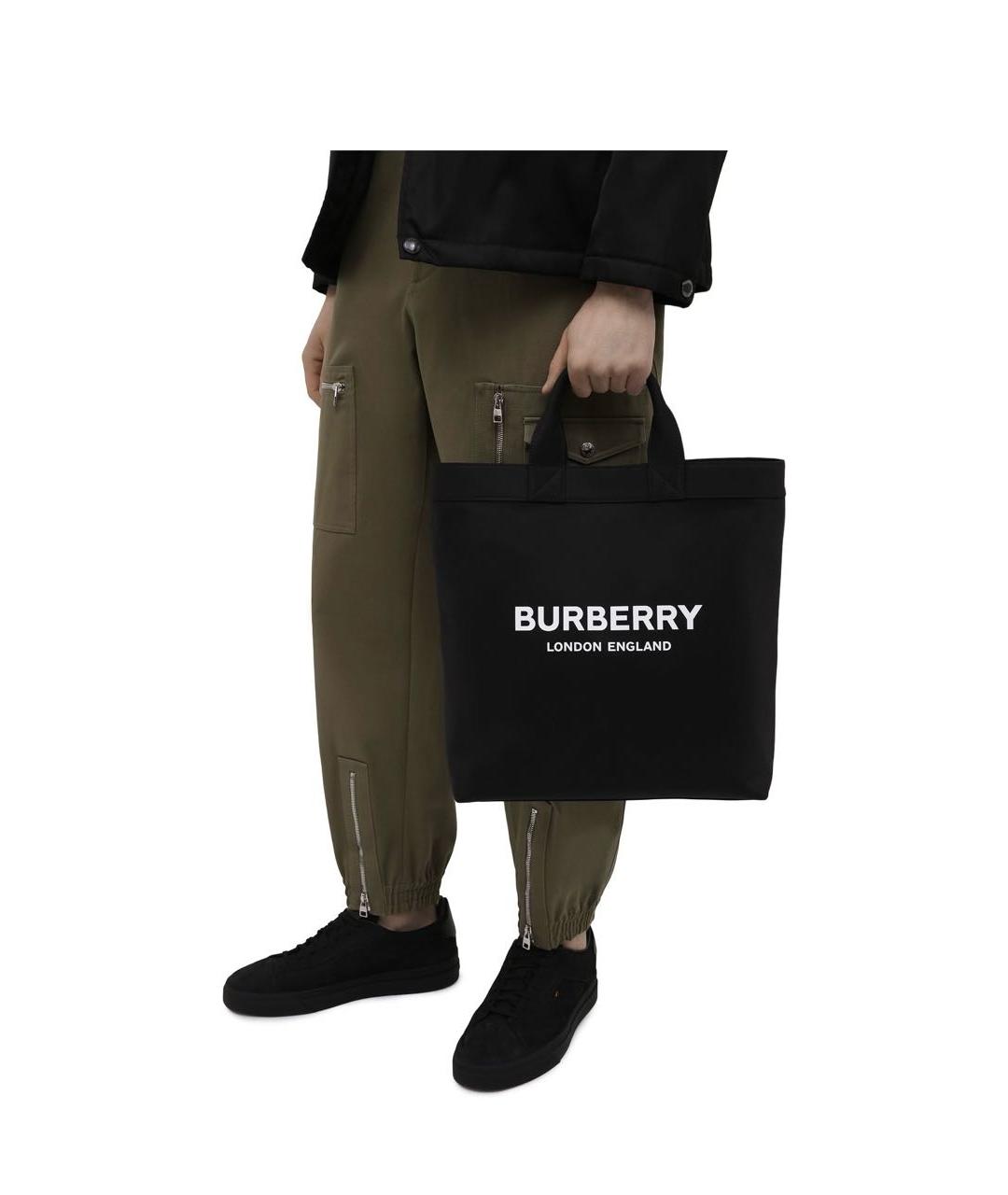 BURBERRY Черная нейлоновая сумка тоут, фото 4
