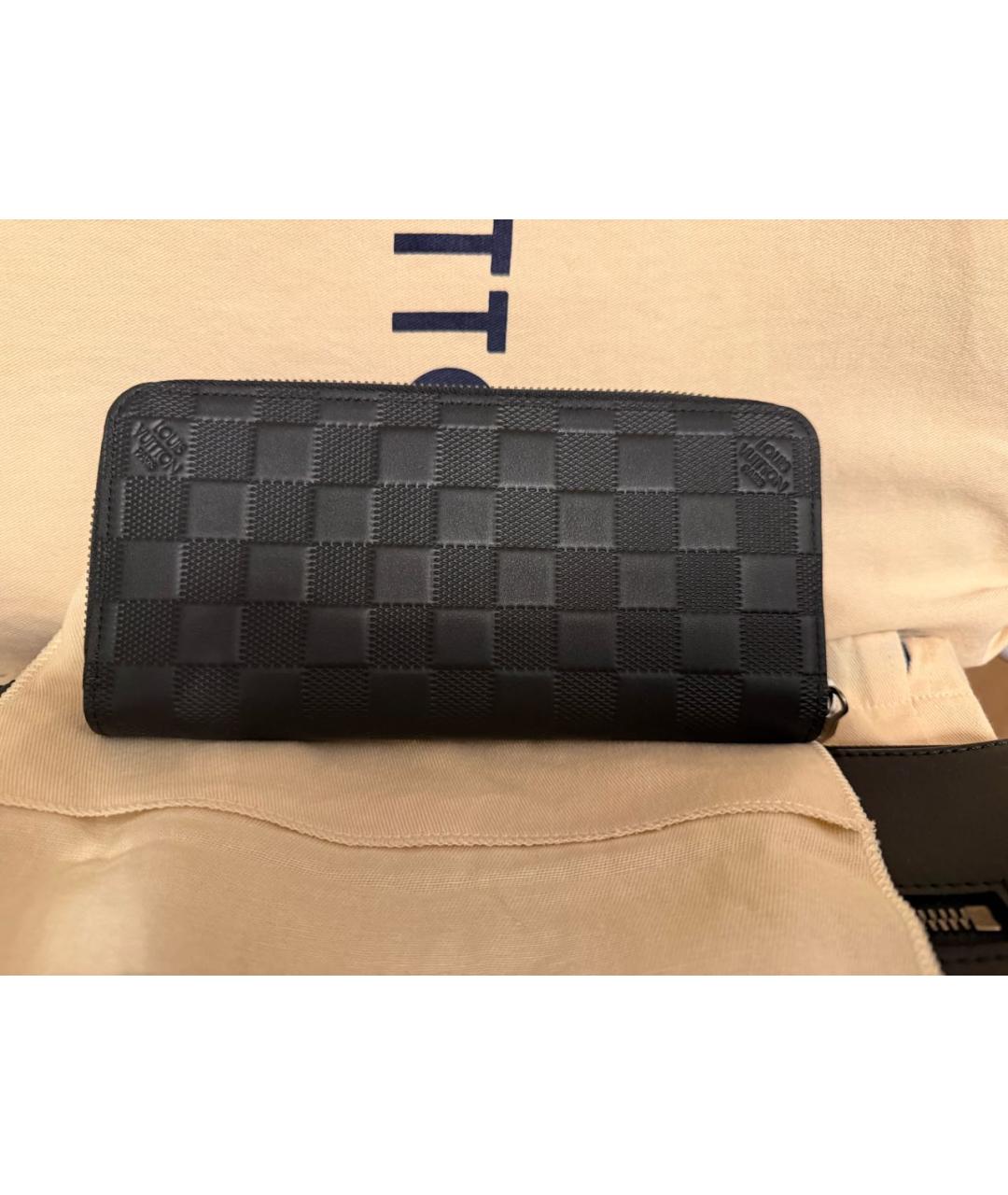 LOUIS VUITTON Черный кожаный кошелек, фото 4
