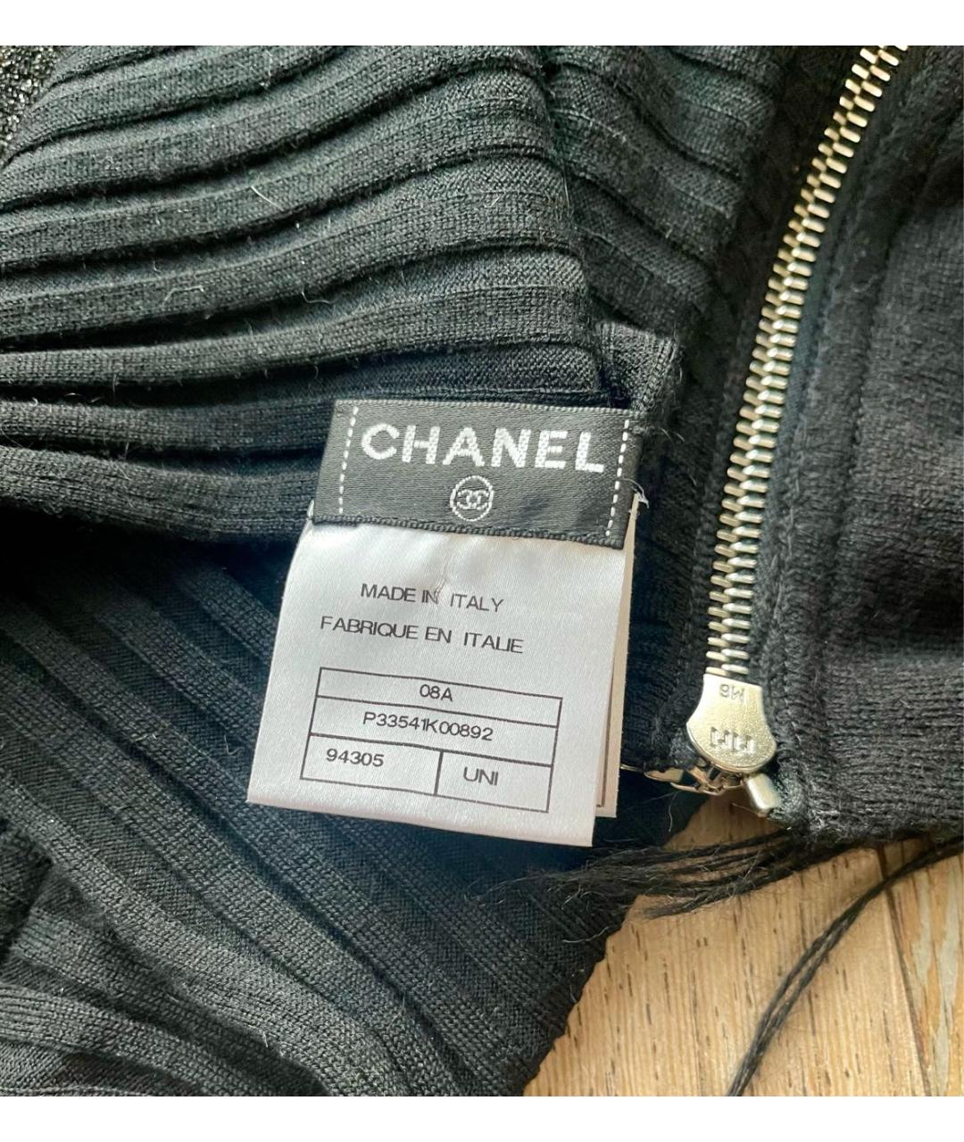 CHANEL Черный кашемировый шарф, фото 3
