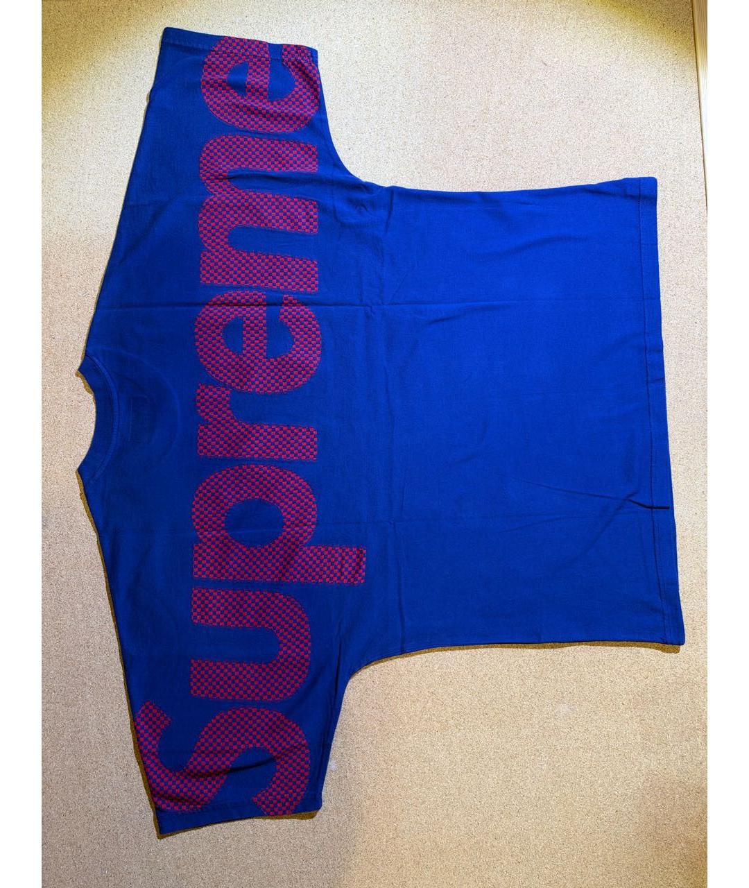 SUPREME Темно-синяя хлопковая футболка, фото 4