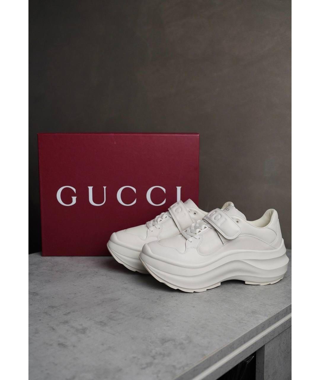 GUCCI Белые кожаные кроссовки, фото 2