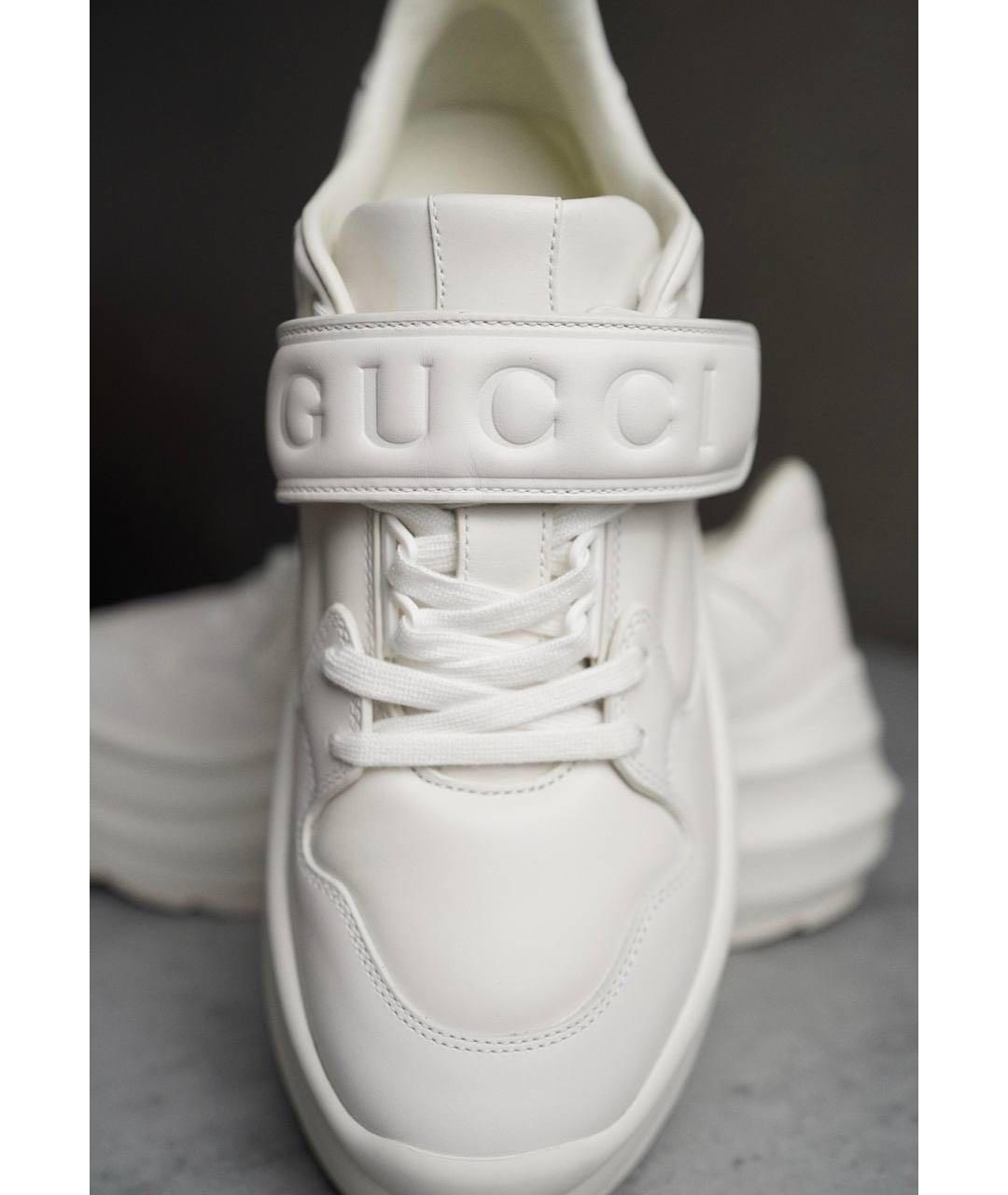 GUCCI Белые кожаные кроссовки, фото 4