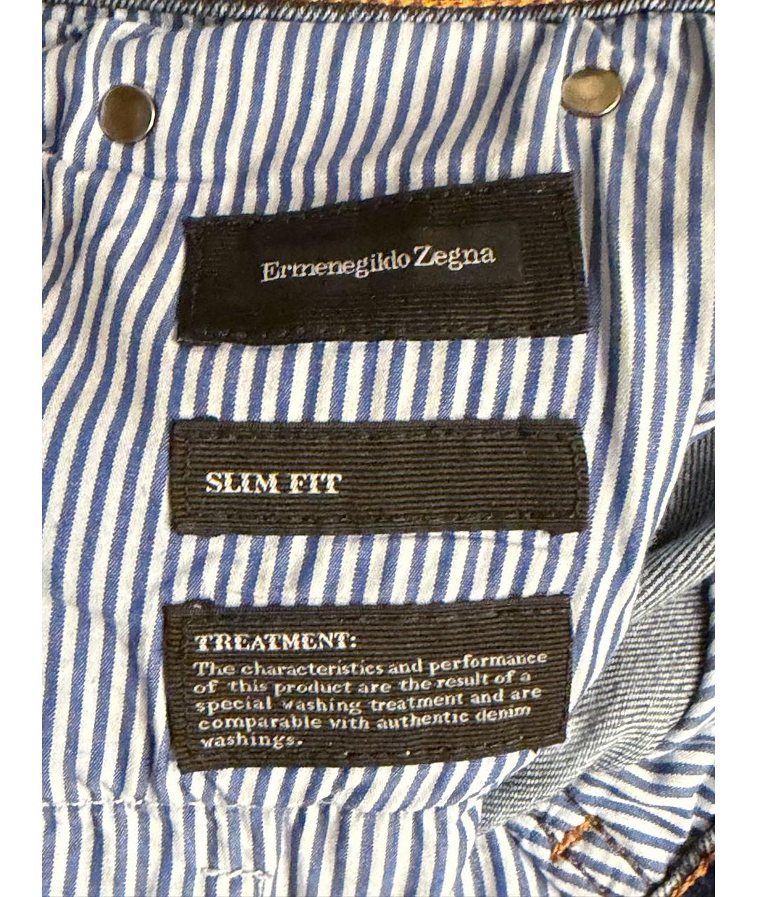 ZEGNA Темно-синие хлопковые прямые джинсы, фото 4