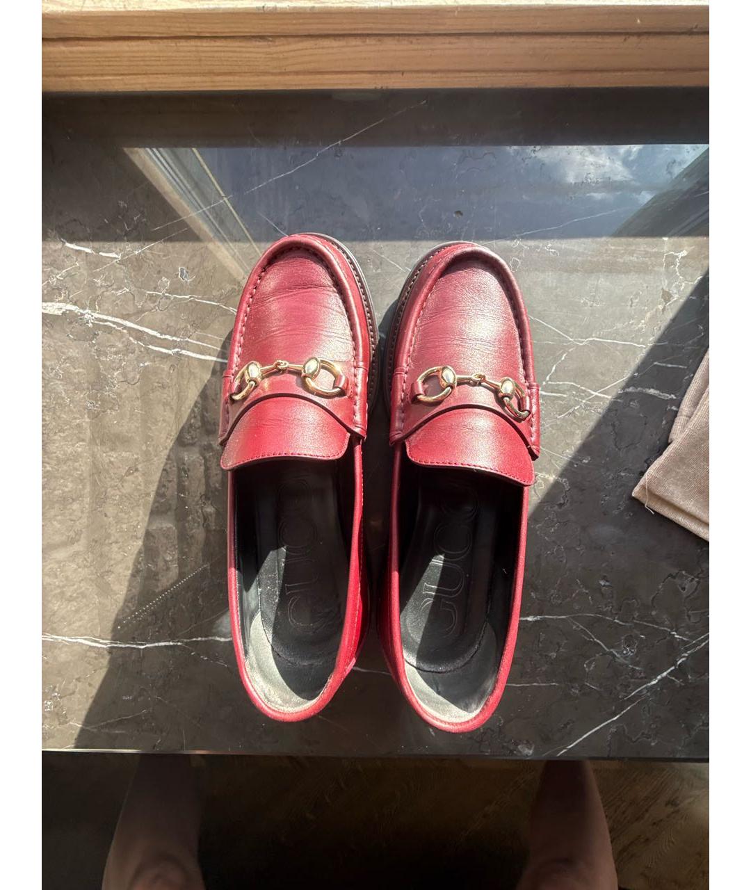 GUCCI Бордовые кожаные лоферы, фото 2