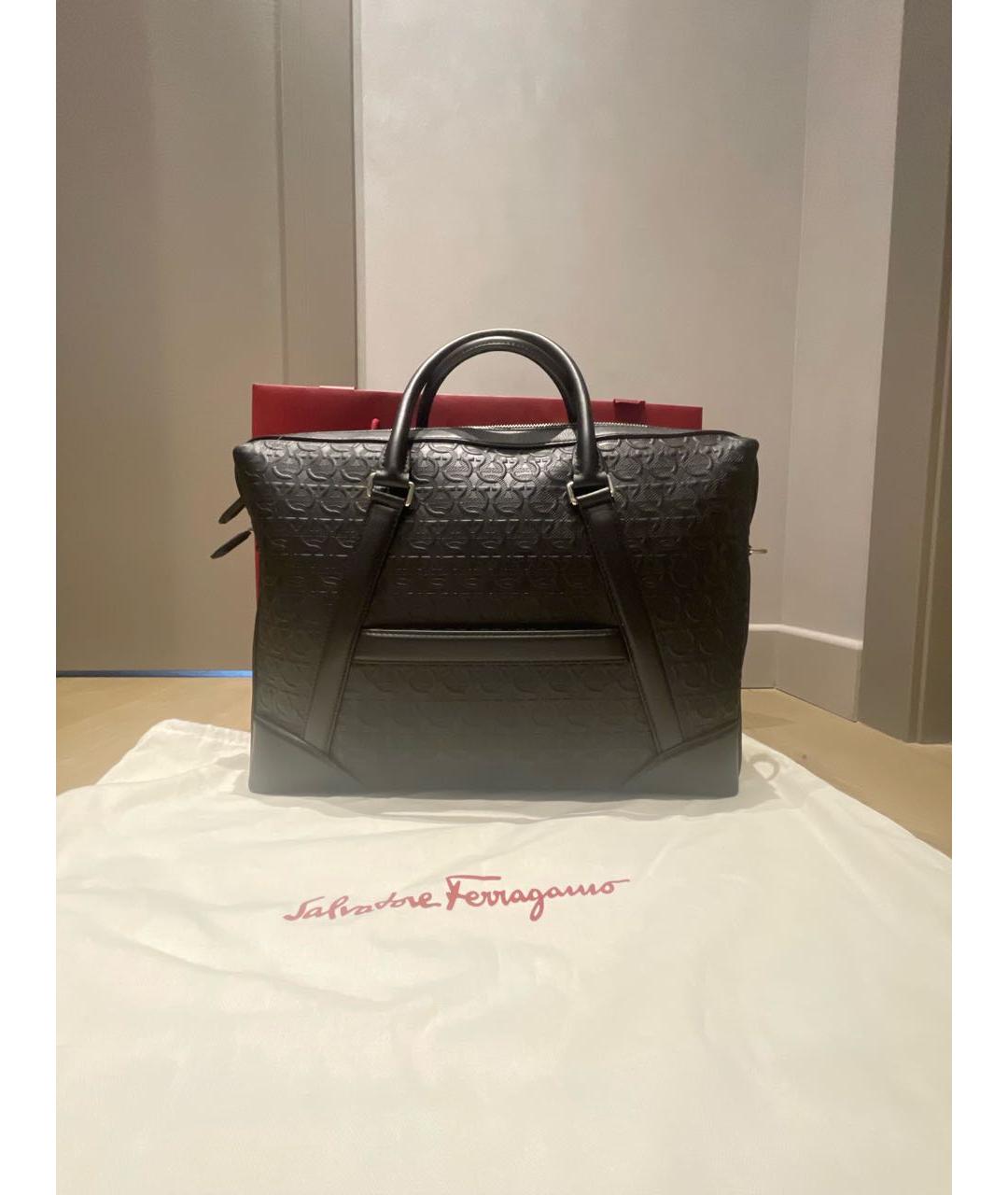 FERRAGAMO Черный кожаный портфель, фото 3