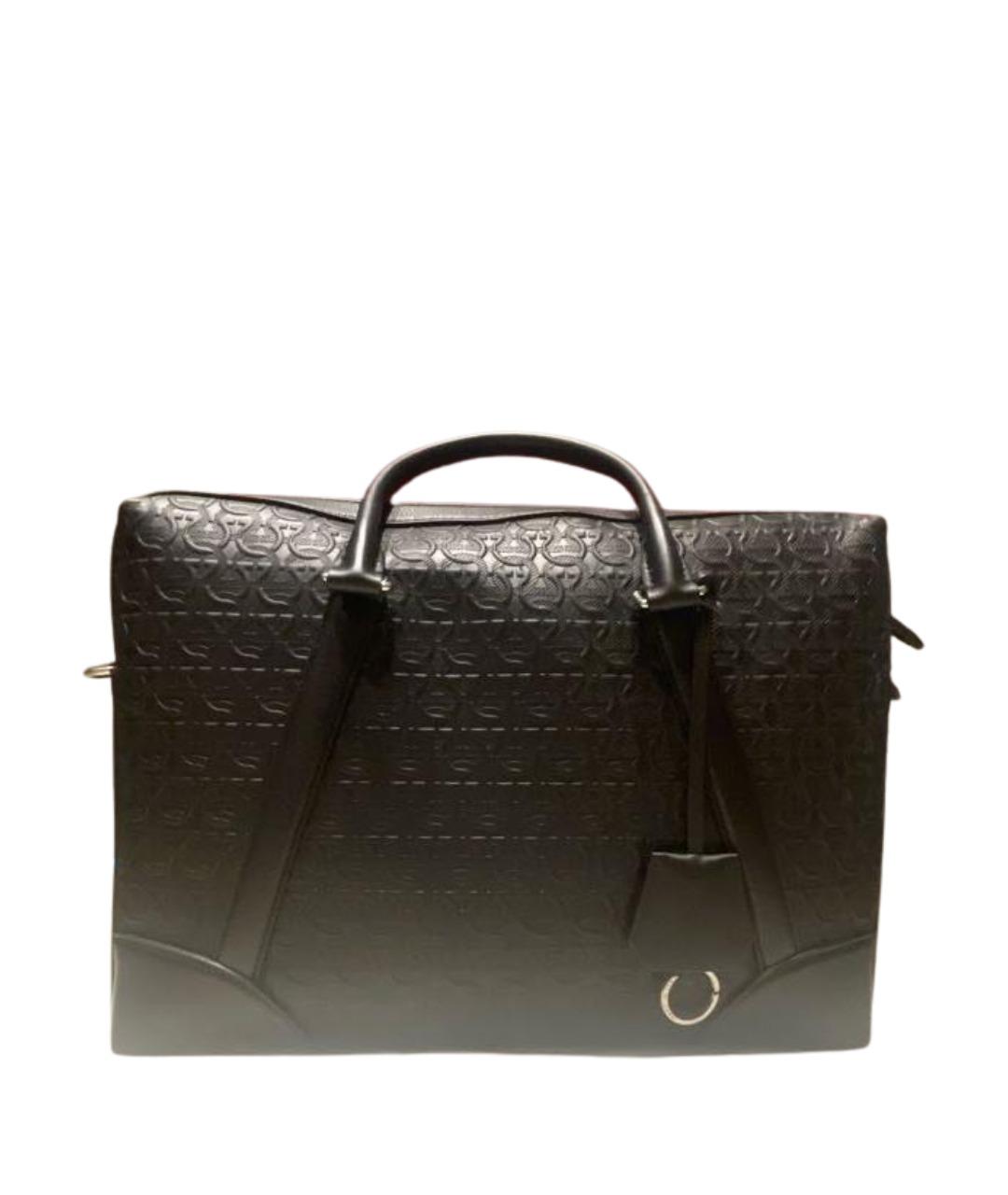 FERRAGAMO Черный кожаный портфель, фото 1