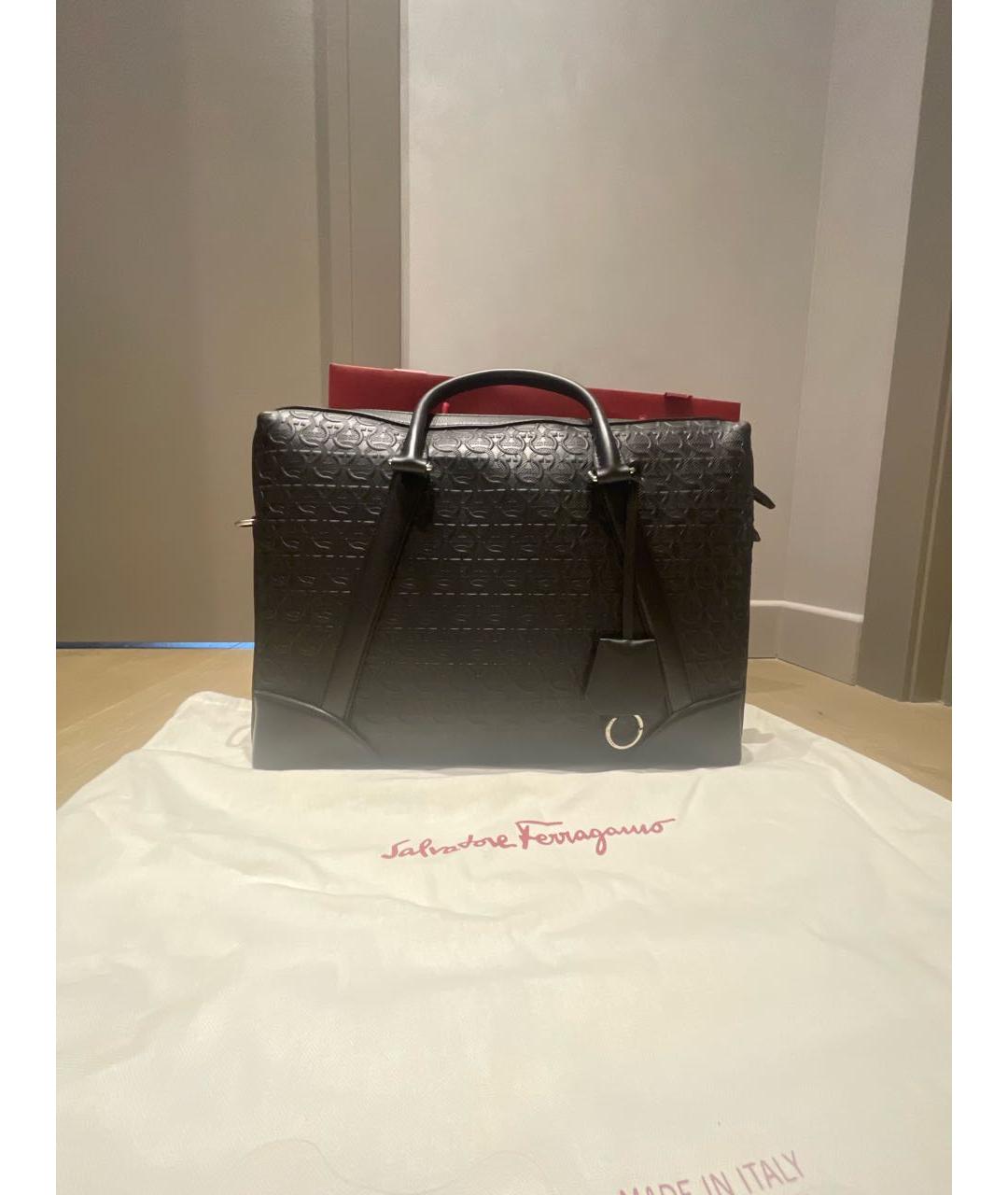 FERRAGAMO Черный кожаный портфель, фото 7