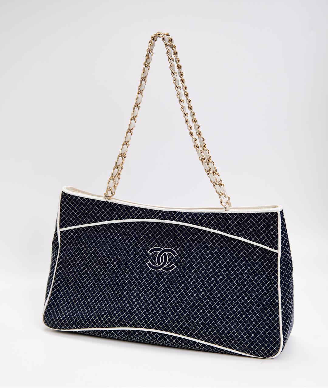 CHANEL Синяя тканевая сумка тоут, фото 2