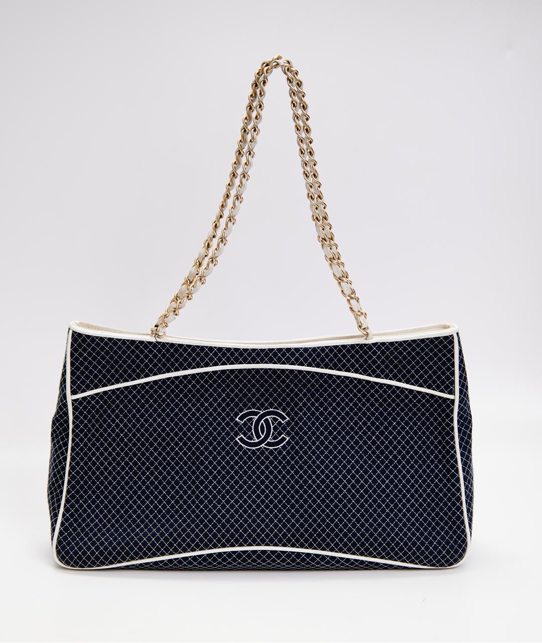 CHANEL Синяя тканевая сумка тоут, фото 5