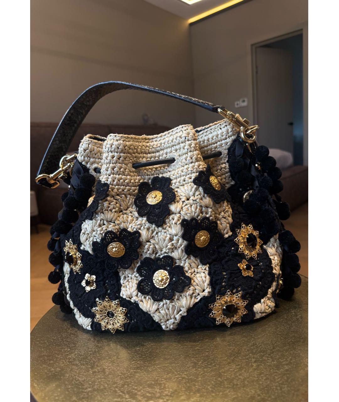 DOLCE&GABBANA Бежевая плетеная сумка через плечо, фото 3